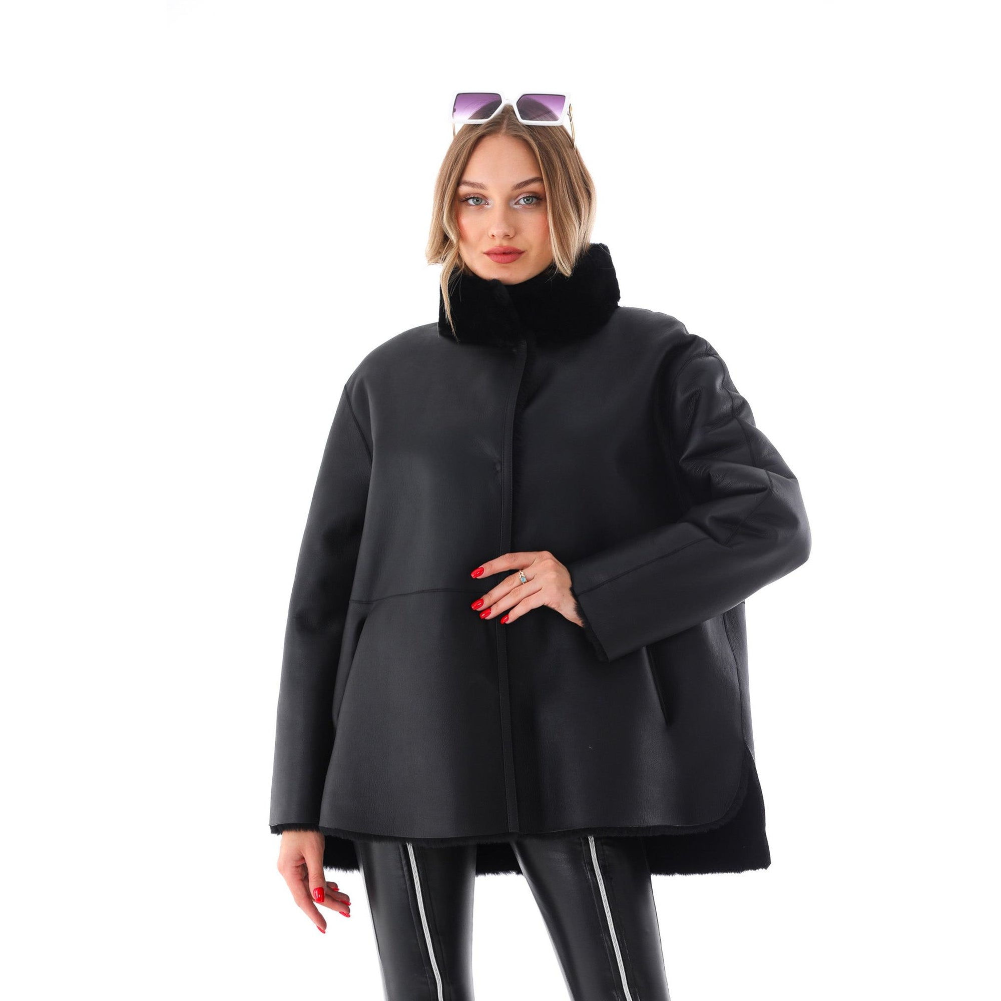 The Luxera Reversible Black Shearling Women Leather Jacket