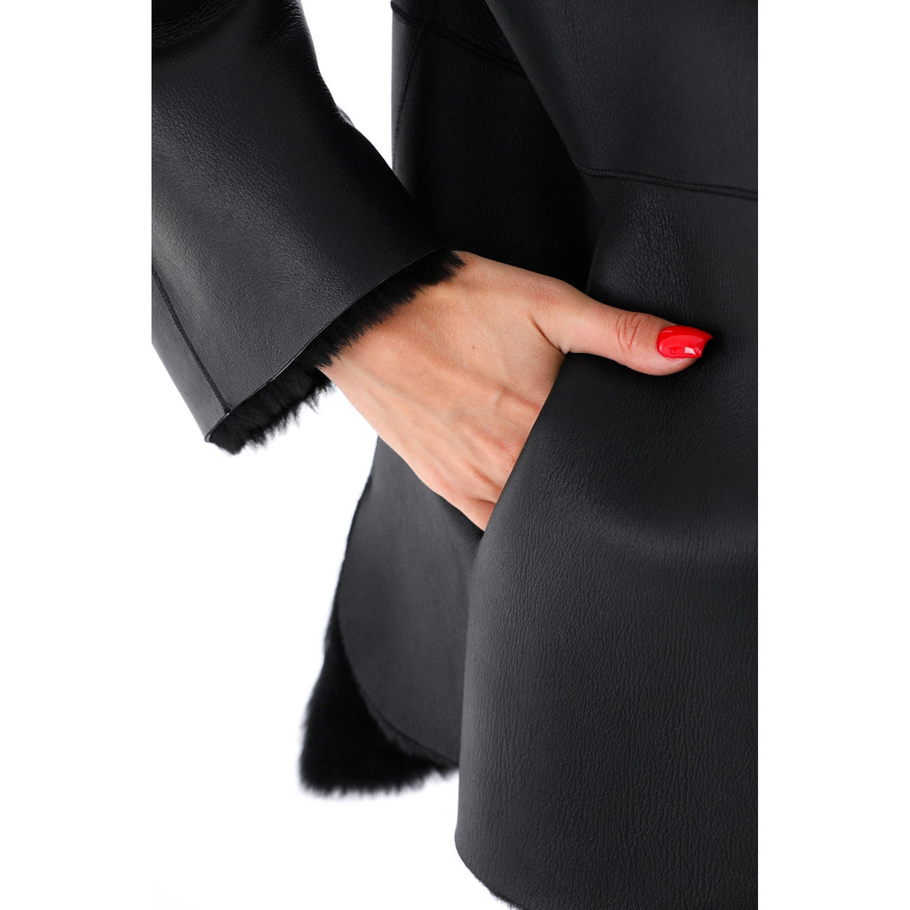 The Luxera Reversible Black Shearling Women Leather Jacket
