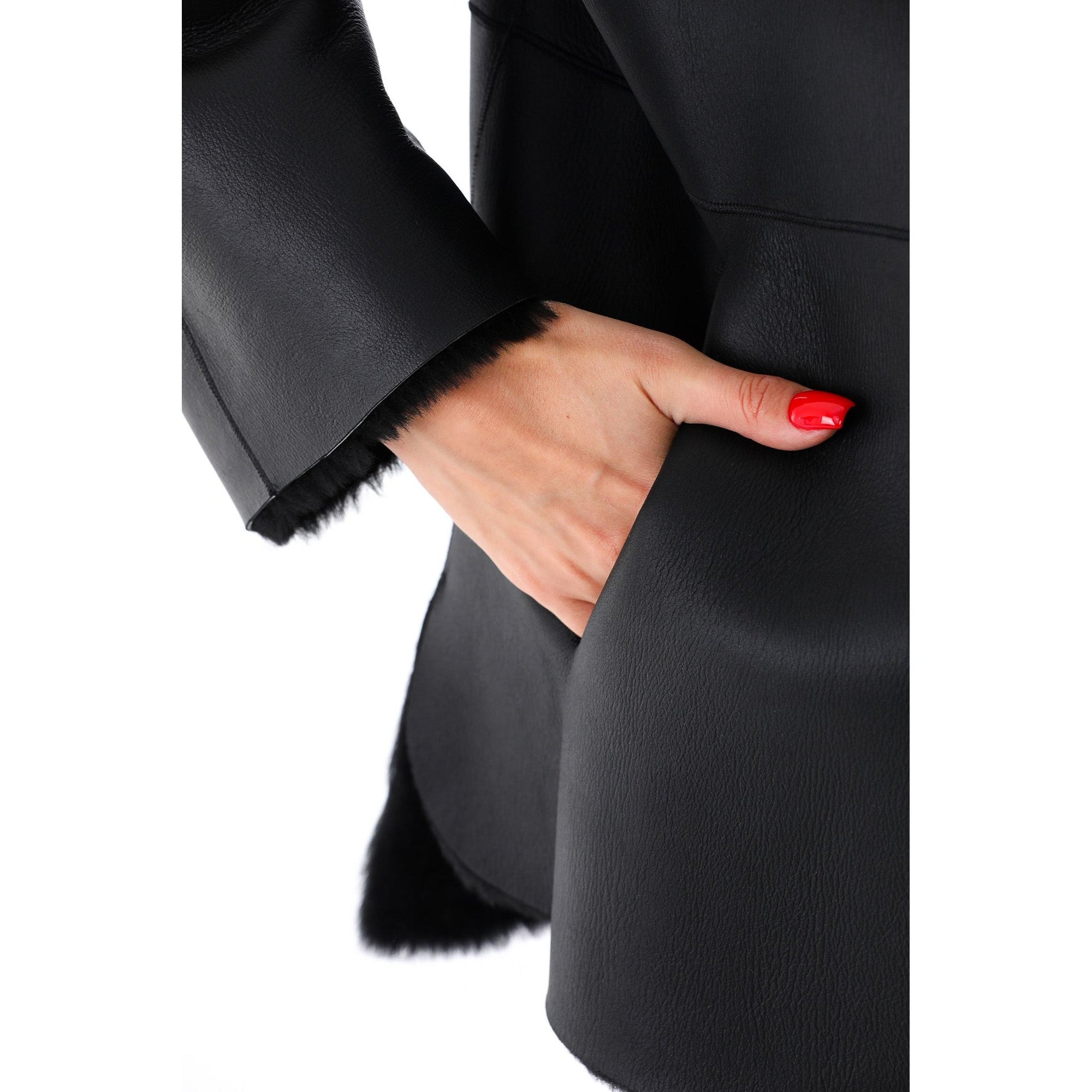 The Luxera Reversible Black Shearling Women Leather Jacket