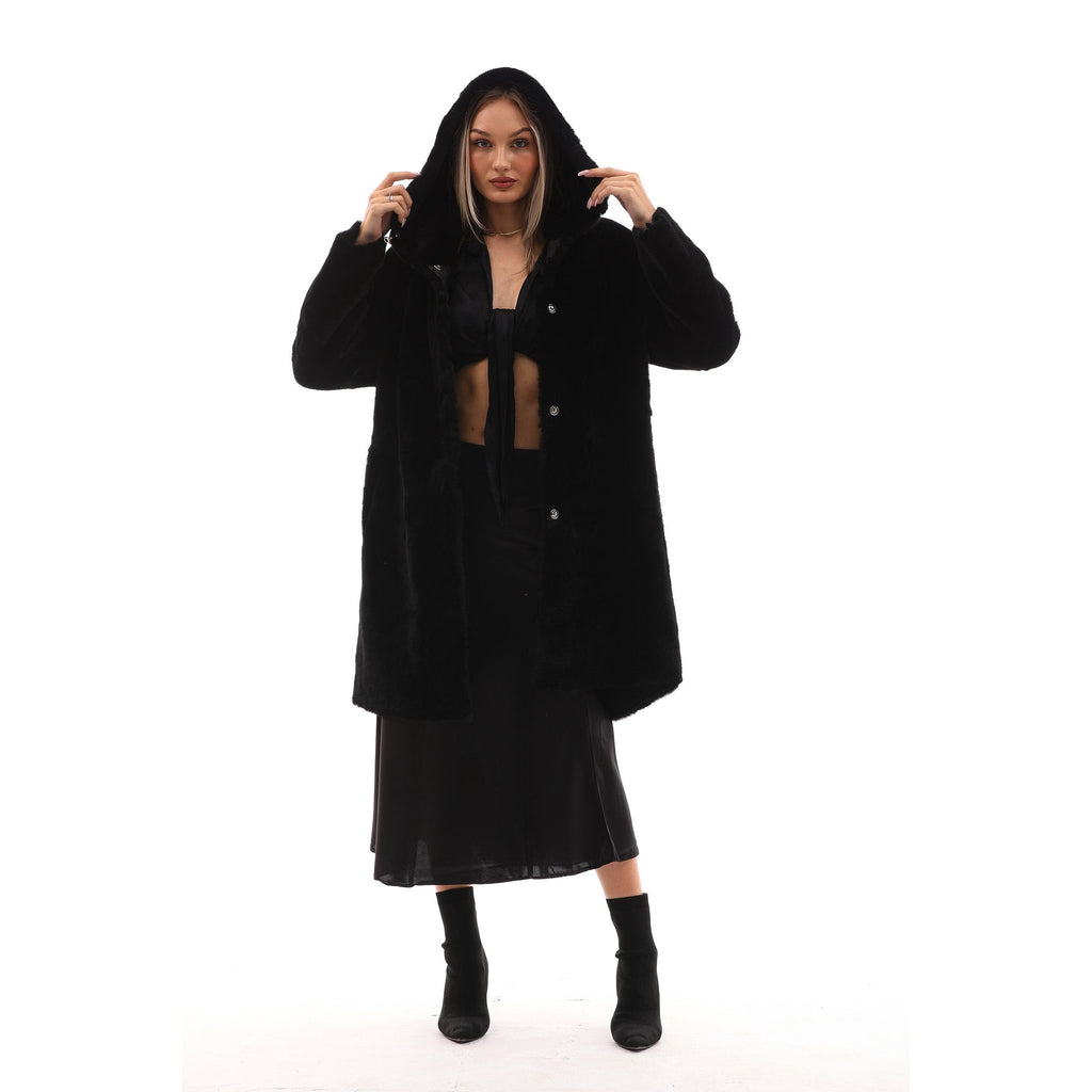 The Noctura Reversible Hooded Shearling Leather Jacket Black