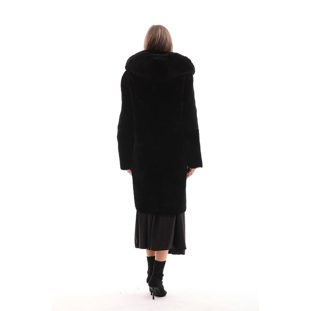 The Noctura Reversible Hooded Shearling Leather Jacket Black