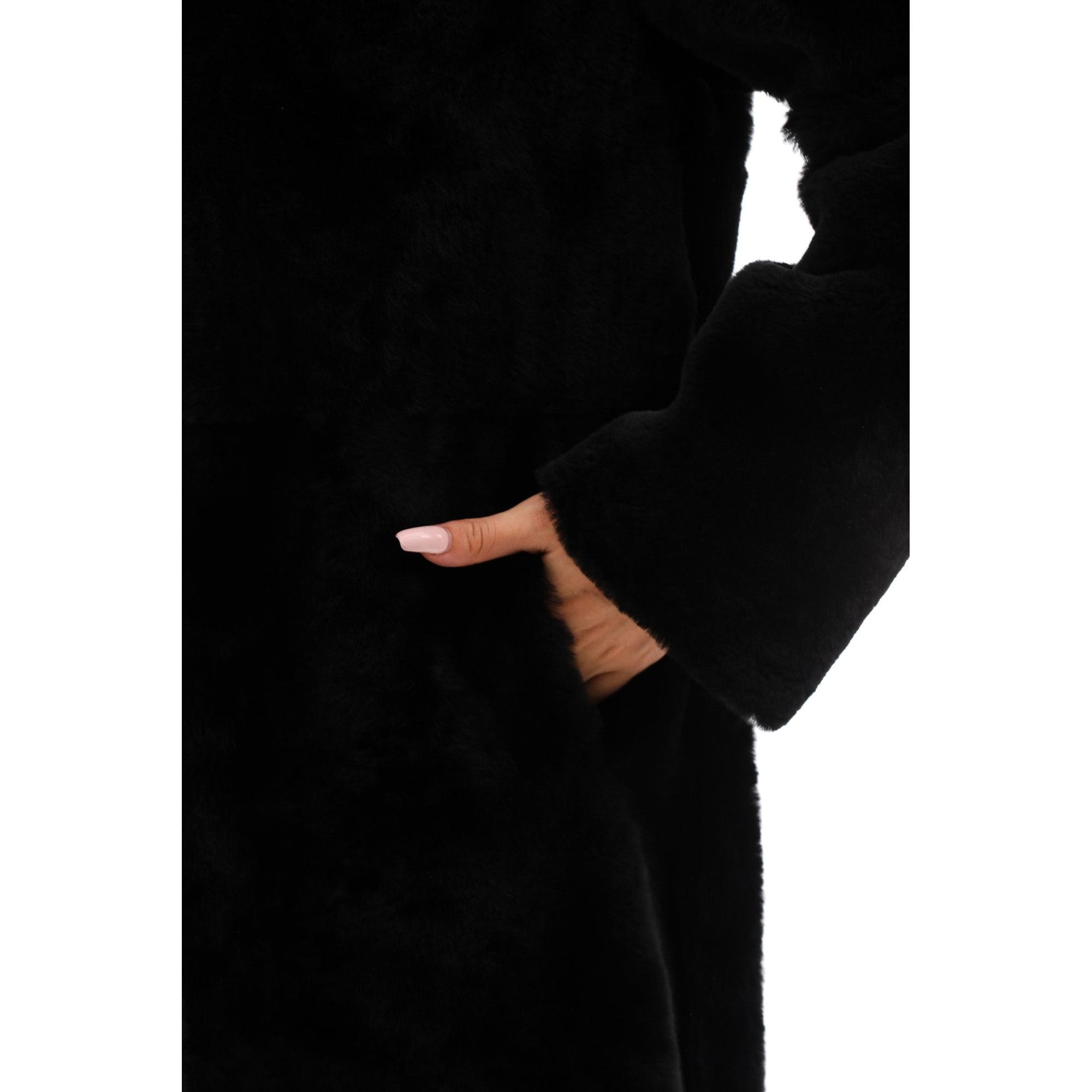 The Noctura Reversible Hooded Shearling Leather Jacket Black