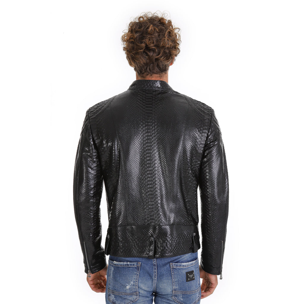The Aristes Pythn Black Leather Men Jacket