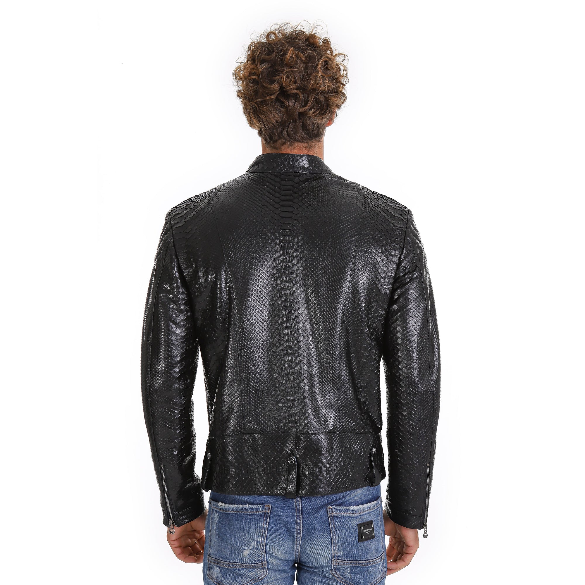 The Aristes Pythn Black Leather Men Jacket