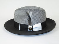 Men's Milani Straw Braided Fedora Hat Soft Crushable FDS-006 Black/White