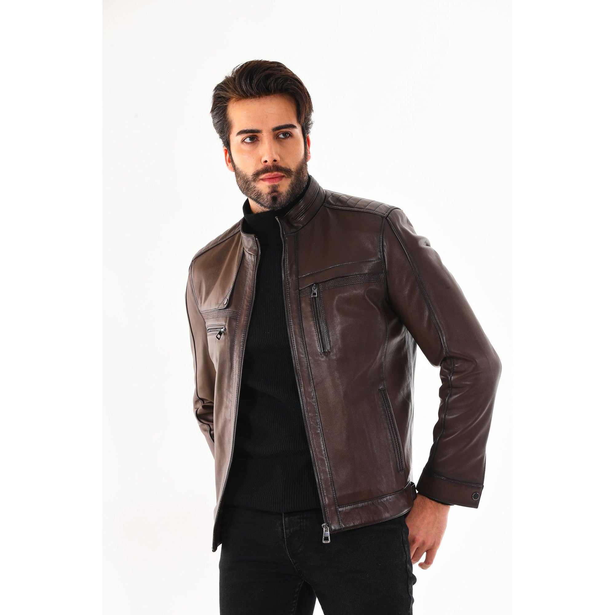 The Rossi Dark Brown Leather Men Jacket