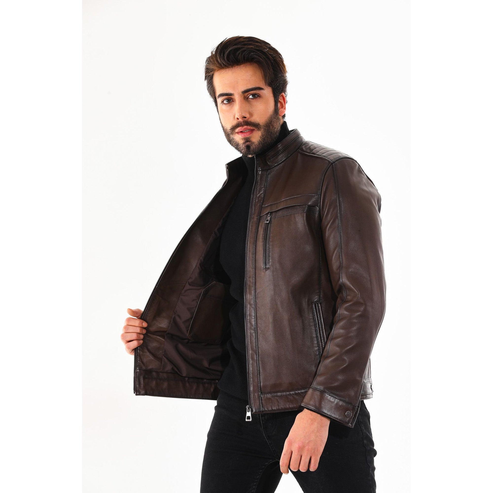The Rossi Dark Brown Leather Men Jacket