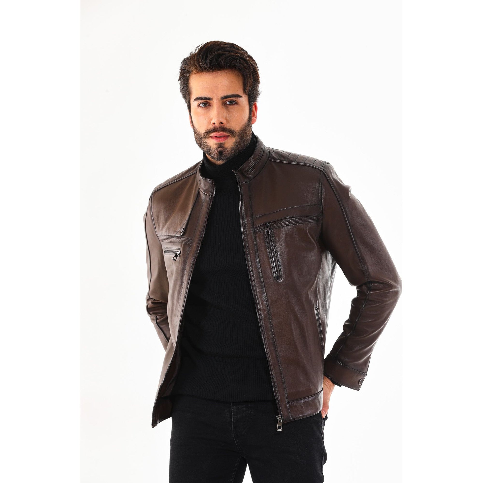 The Rossi Dark Brown Leather Men Jacket