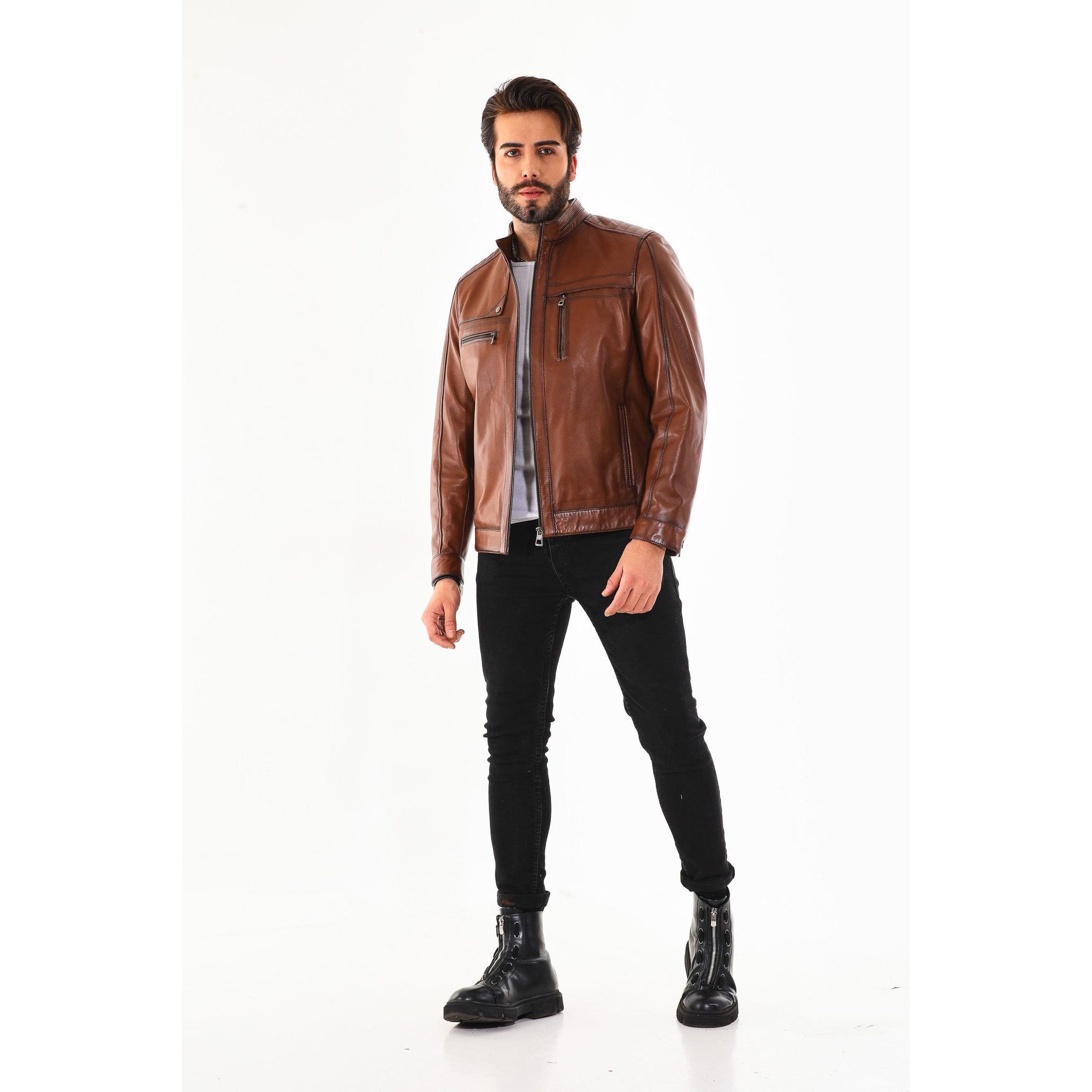 The Rossi Cognac Brown Leather Men Jacket