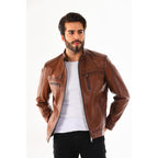 The Rossi Cognac Brown Leather Men Jacket
