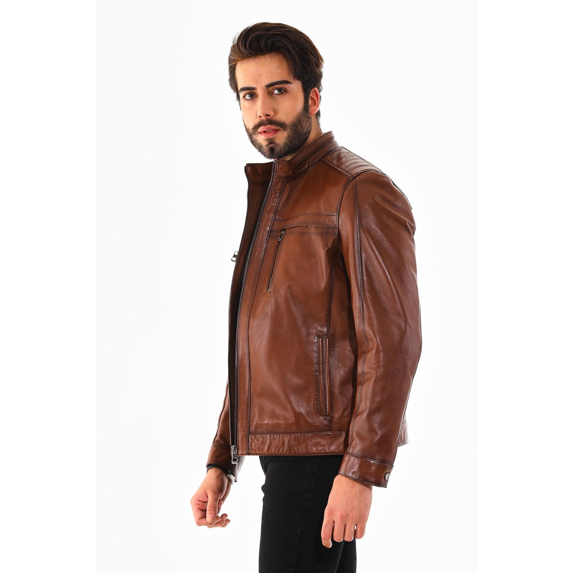 The Rossi Cognac Brown Leather Men Jacket