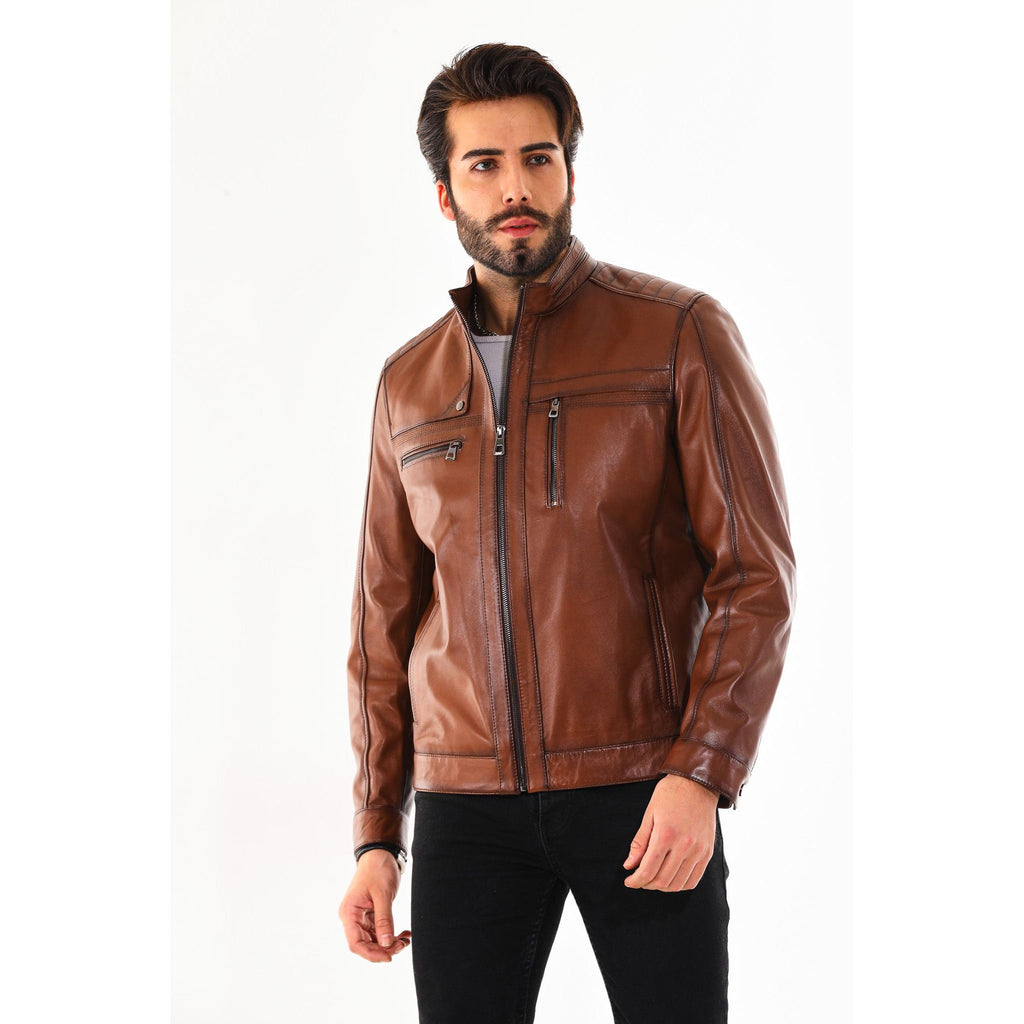 The Rossi Cognac Brown Leather Men Jacket