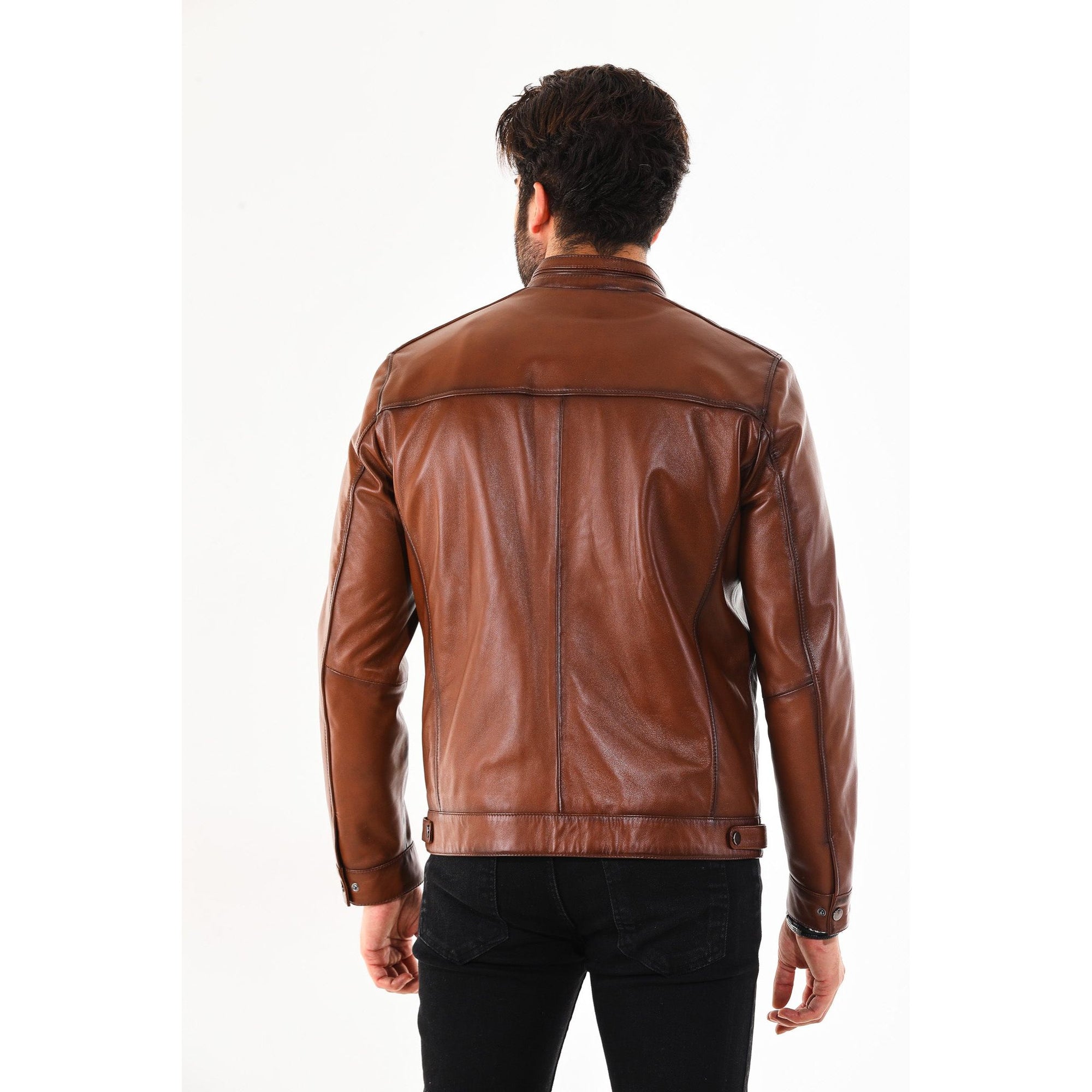 The Rossi Cognac Brown Leather Men Jacket