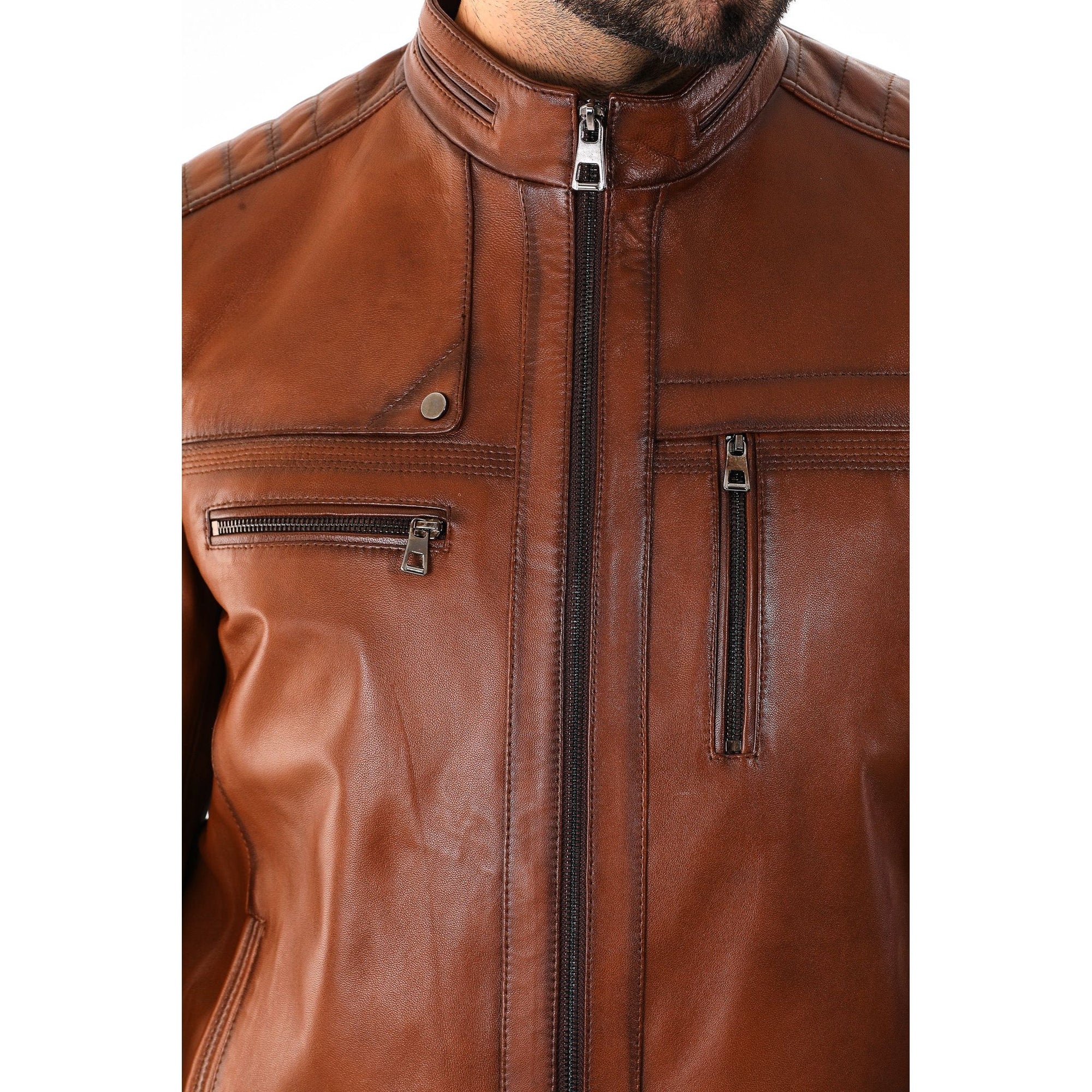 The Rossi Cognac Brown Leather Men Jacket
