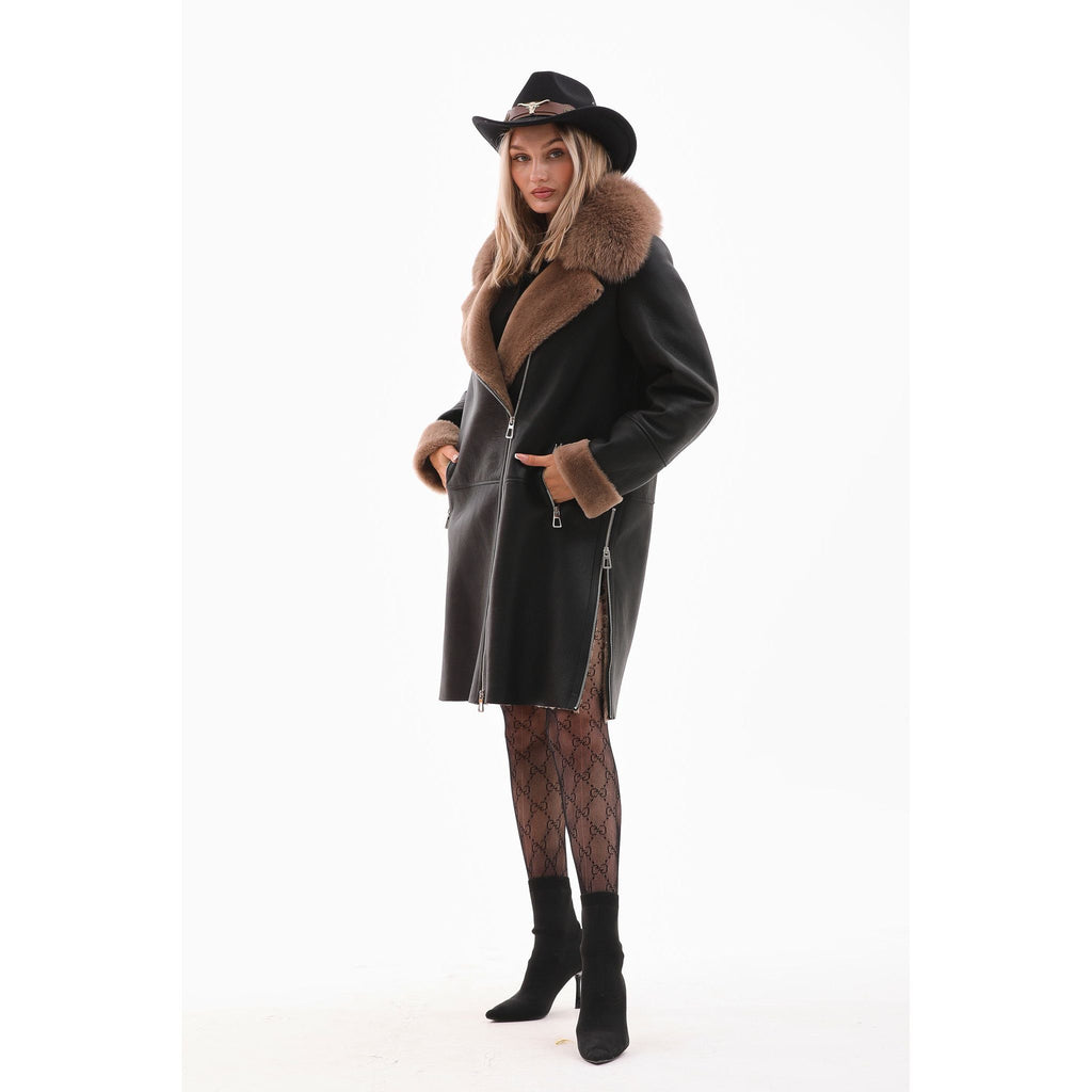 Vinci The Onyx Caramel Shearling & Fox Fur Leather Women Jacket
