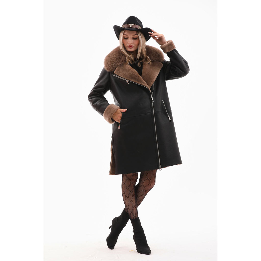 Vinci The Onyx Caramel Shearling & Fox Fur Leather Women Jacket