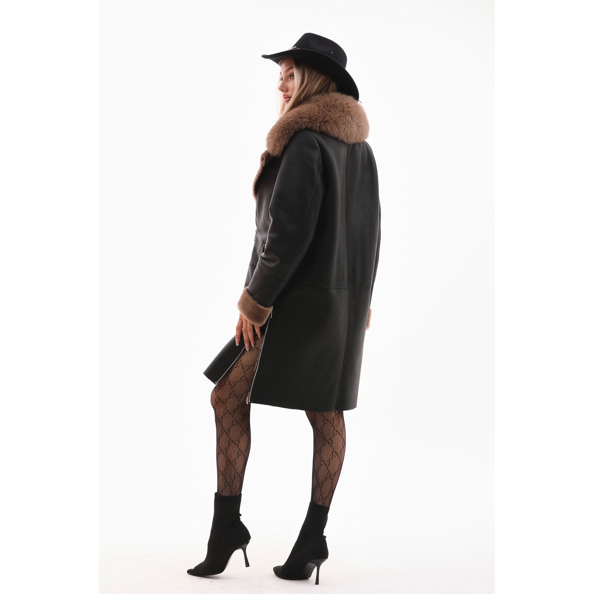 Vinci The Onyx Caramel Shearling & Fox Fur Leather Women Jacket