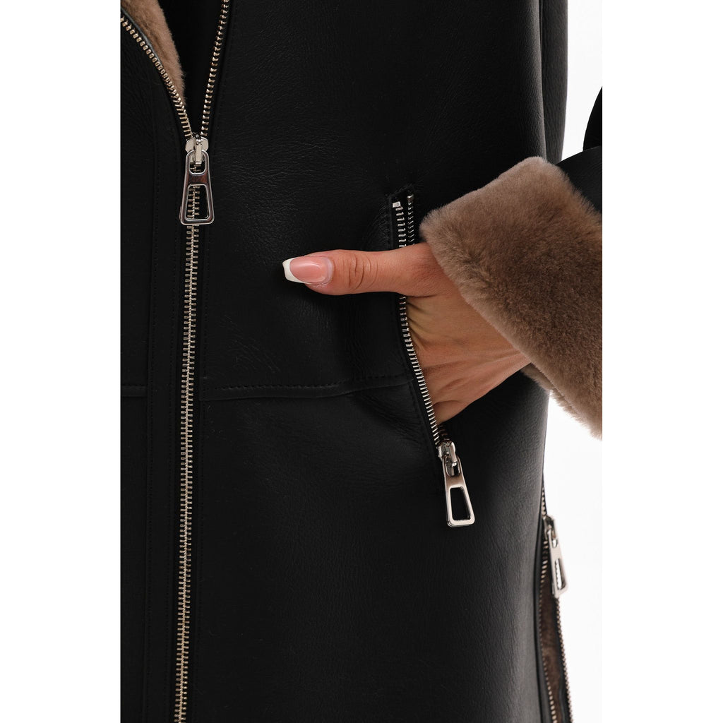Vinci The Onyx Caramel Shearling & Fox Fur Leather Women Jacket