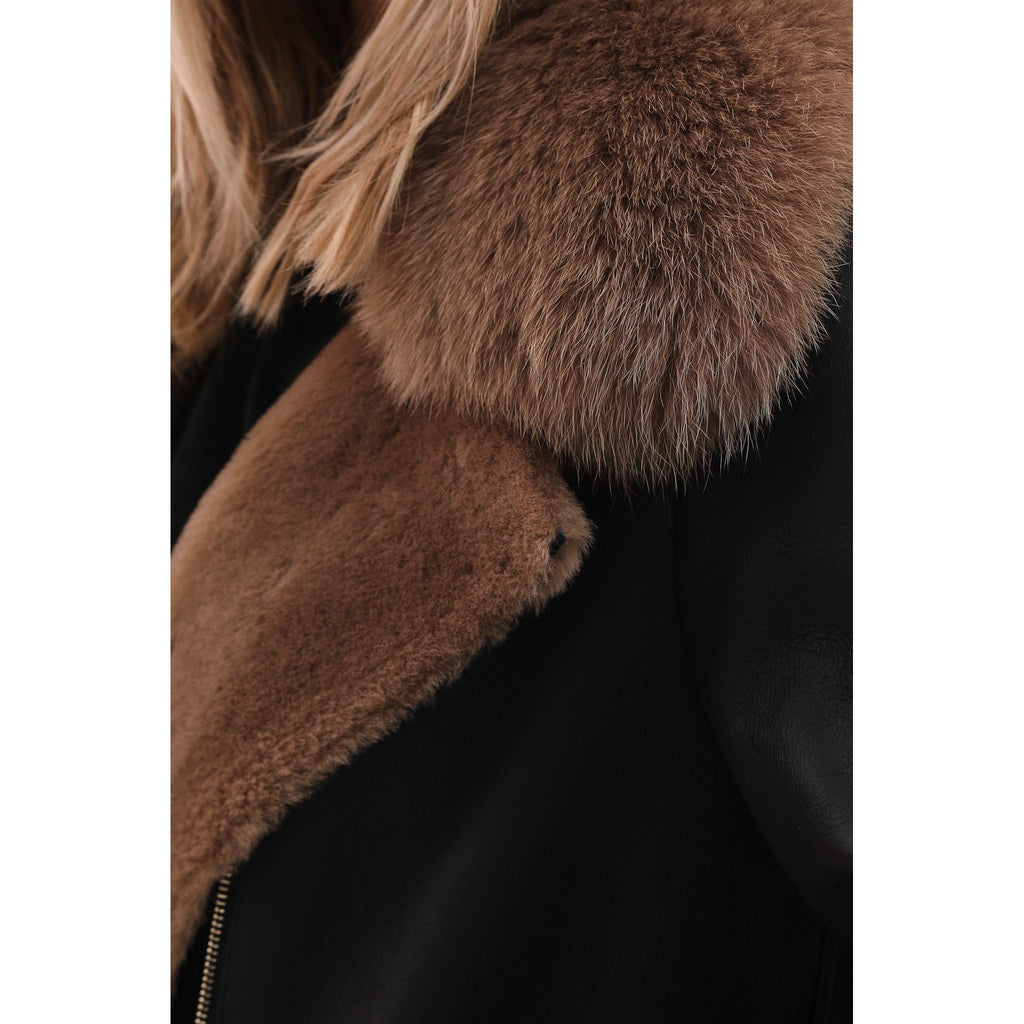 Vinci The Onyx Caramel Shearling & Fox Fur Leather Women Jacket