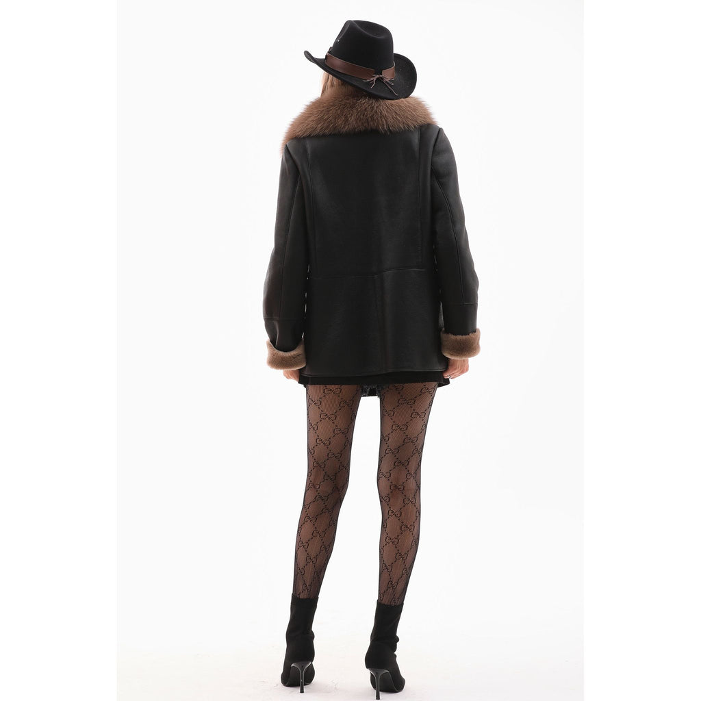 The Duchess Shearling Black & Brown Leather Women Jacket