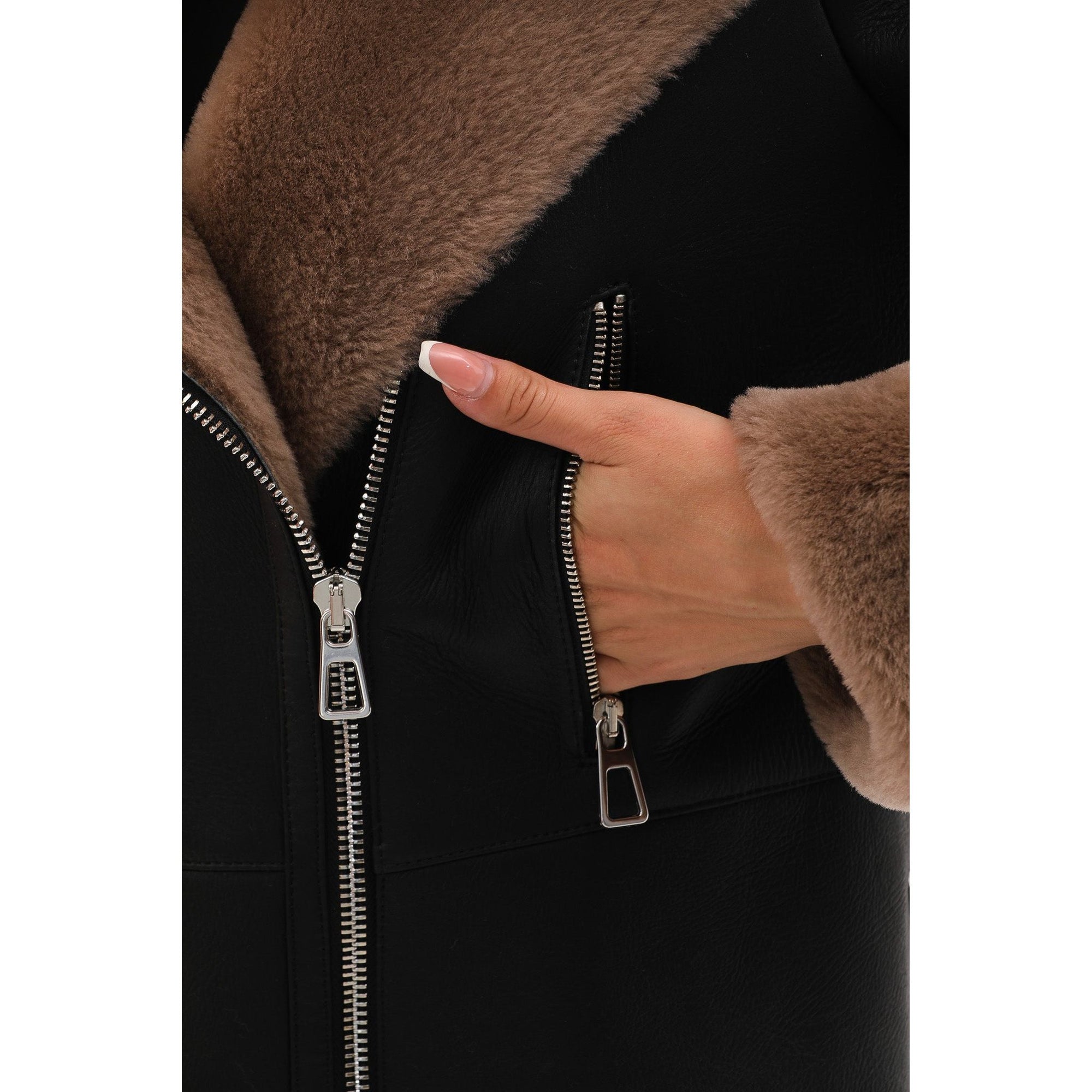 The Duchess Shearling Black & Brown Leather Women Jacket