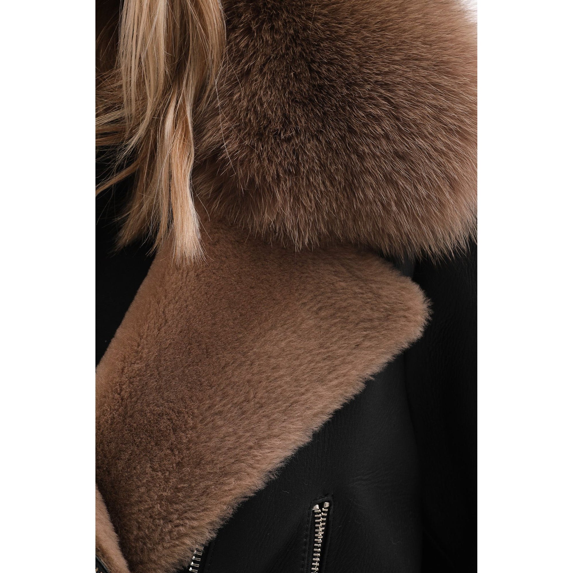 The Duchess Shearling Black & Brown Leather Women Jacket