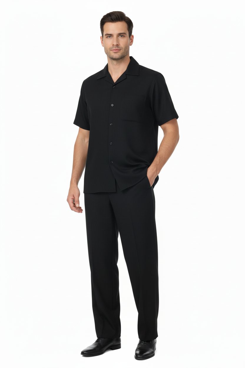 Men 2pc Walking Leisure Suit Short Sleeves By DREAMS 256-001 Black