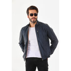 Vinci The Como Navy Blue Leather Bomber Jacket