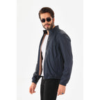 Vinci The Como Navy Blue Leather Bomber Jacket