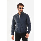 Vinci The Como Navy Blue Leather Bomber Jacket