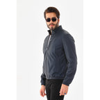 Vinci The Como Navy Blue Leather Bomber Jacket