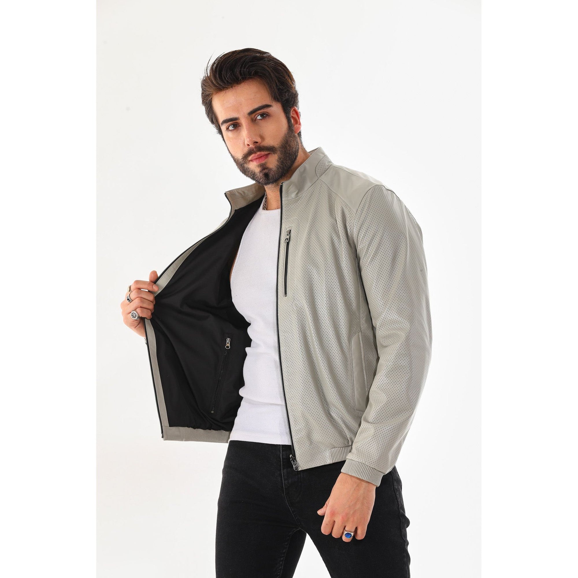The Como Reversible Cream & Black Leather Bomber Jacket