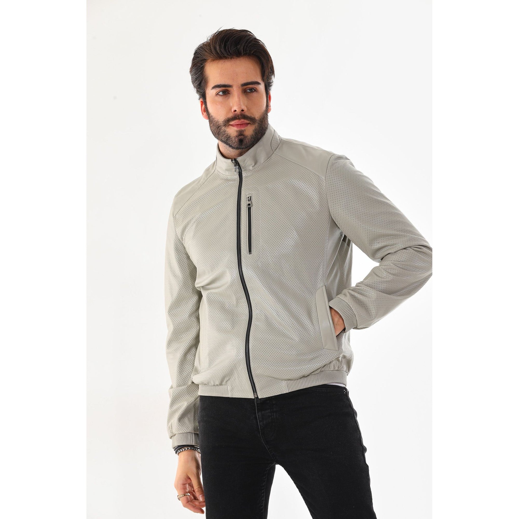 The Como Reversible Cream & Black Leather Bomber Jacket