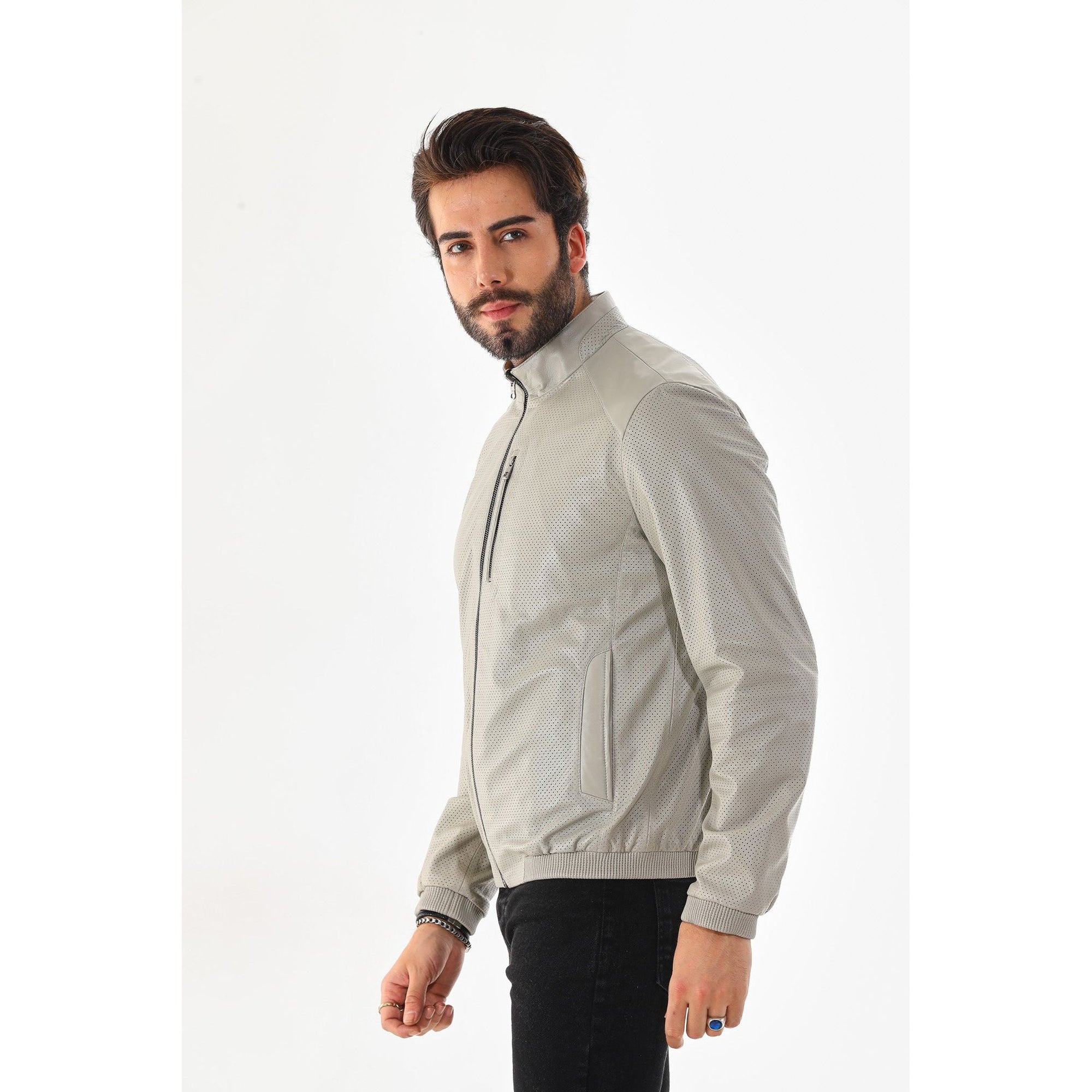 The Como Reversible Cream & Black Leather Bomber Jacket
