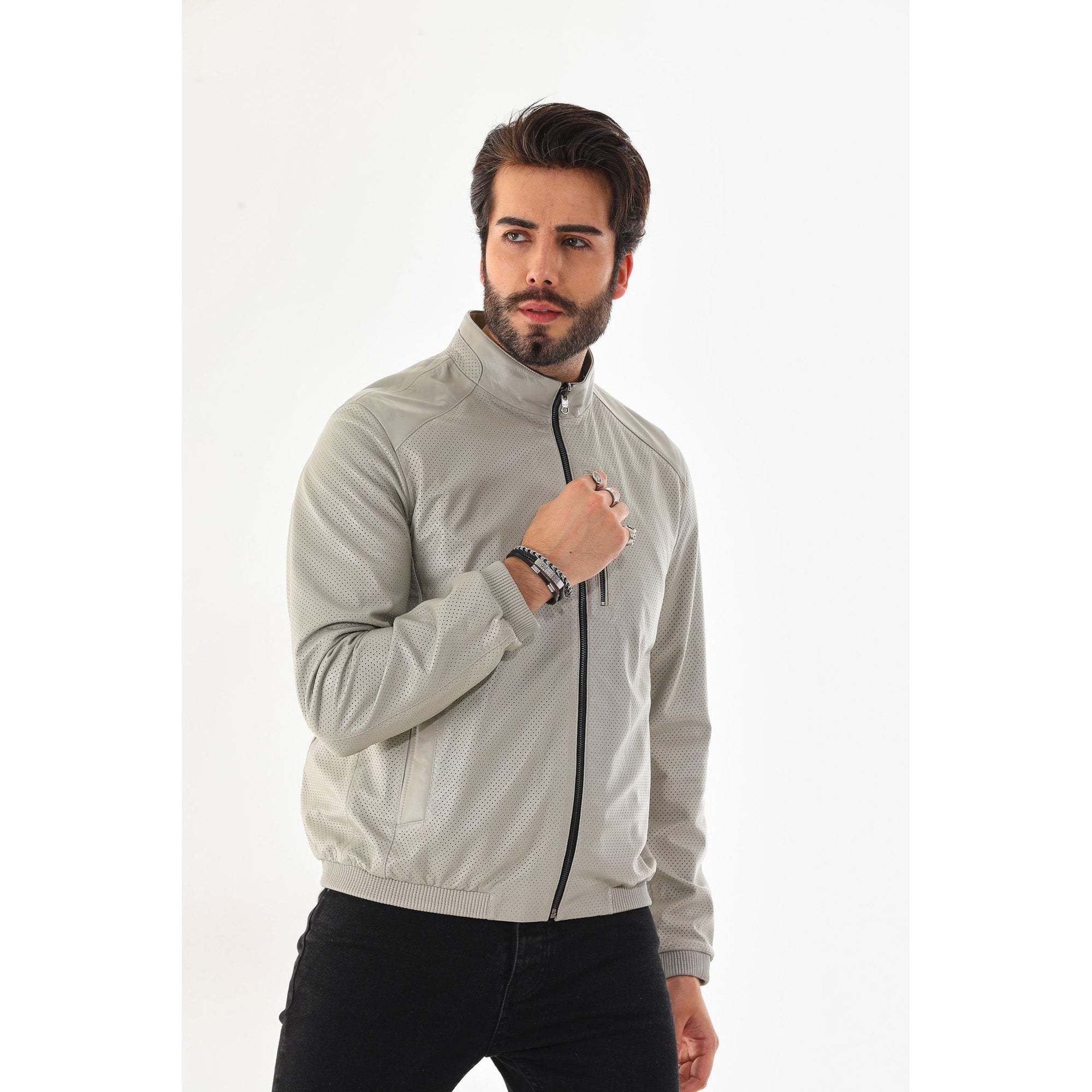 The Como Reversible Cream & Black Leather Bomber Jacket