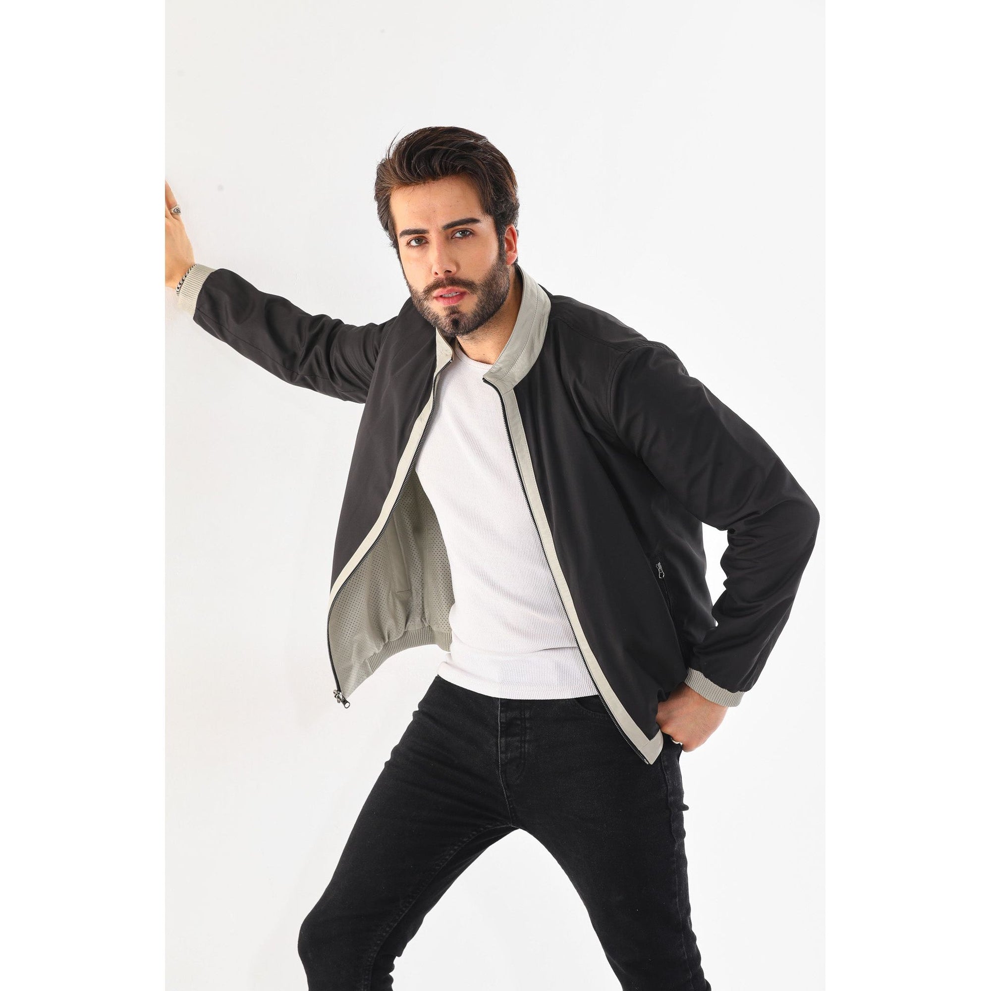 The Como Reversible Cream & Black Leather Bomber Jacket