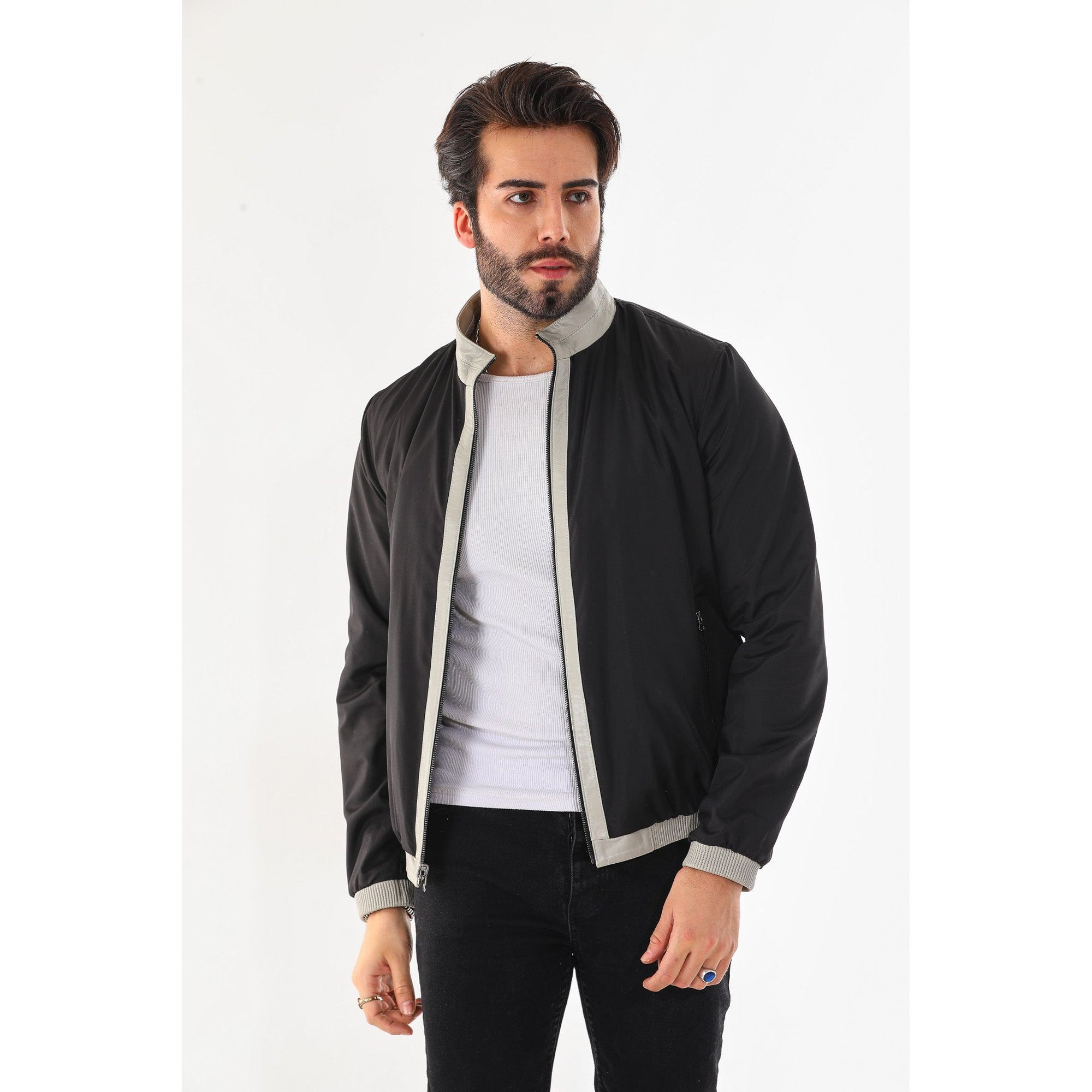 The Como Reversible Cream & Black Leather Bomber Jacket