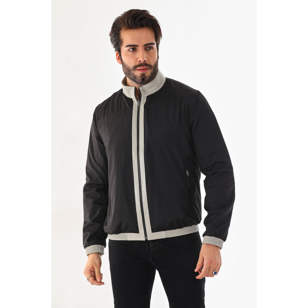The Como Reversible Cream & Black Leather Bomber Jacket