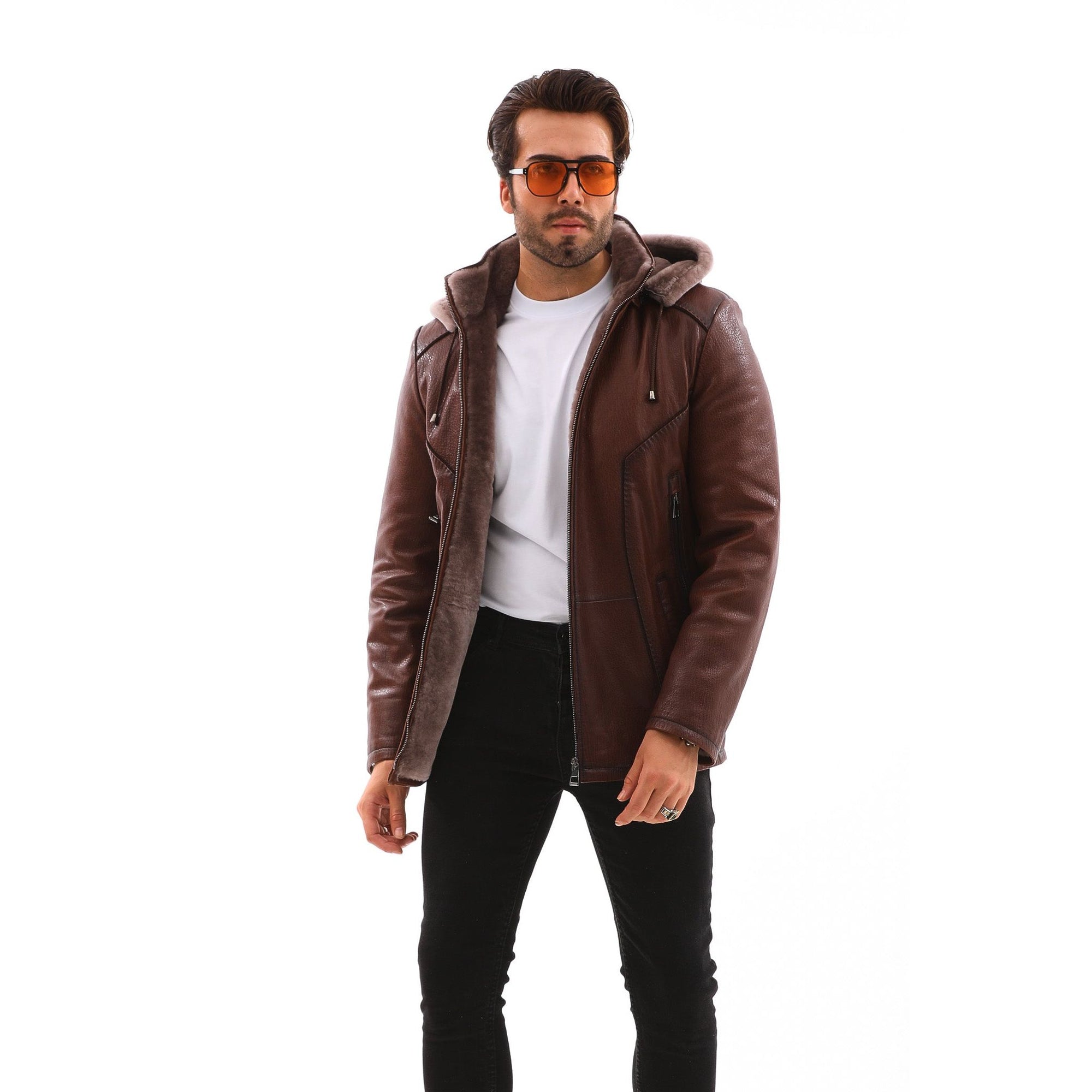Vinci The Bergamo Brown Shearling Leather Men Jacket
