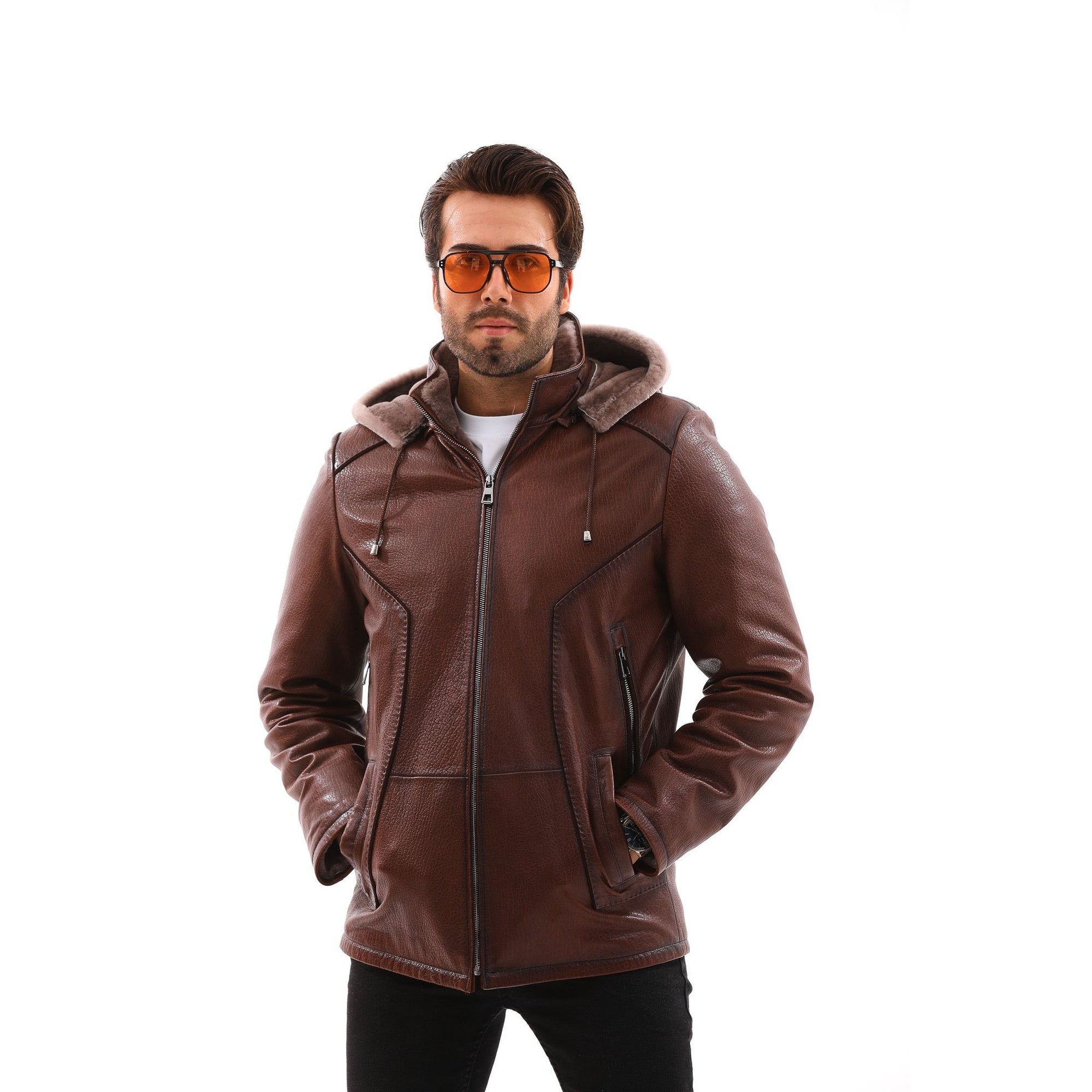 Vinci The Bergamo Brown Shearling Leather Men Jacket