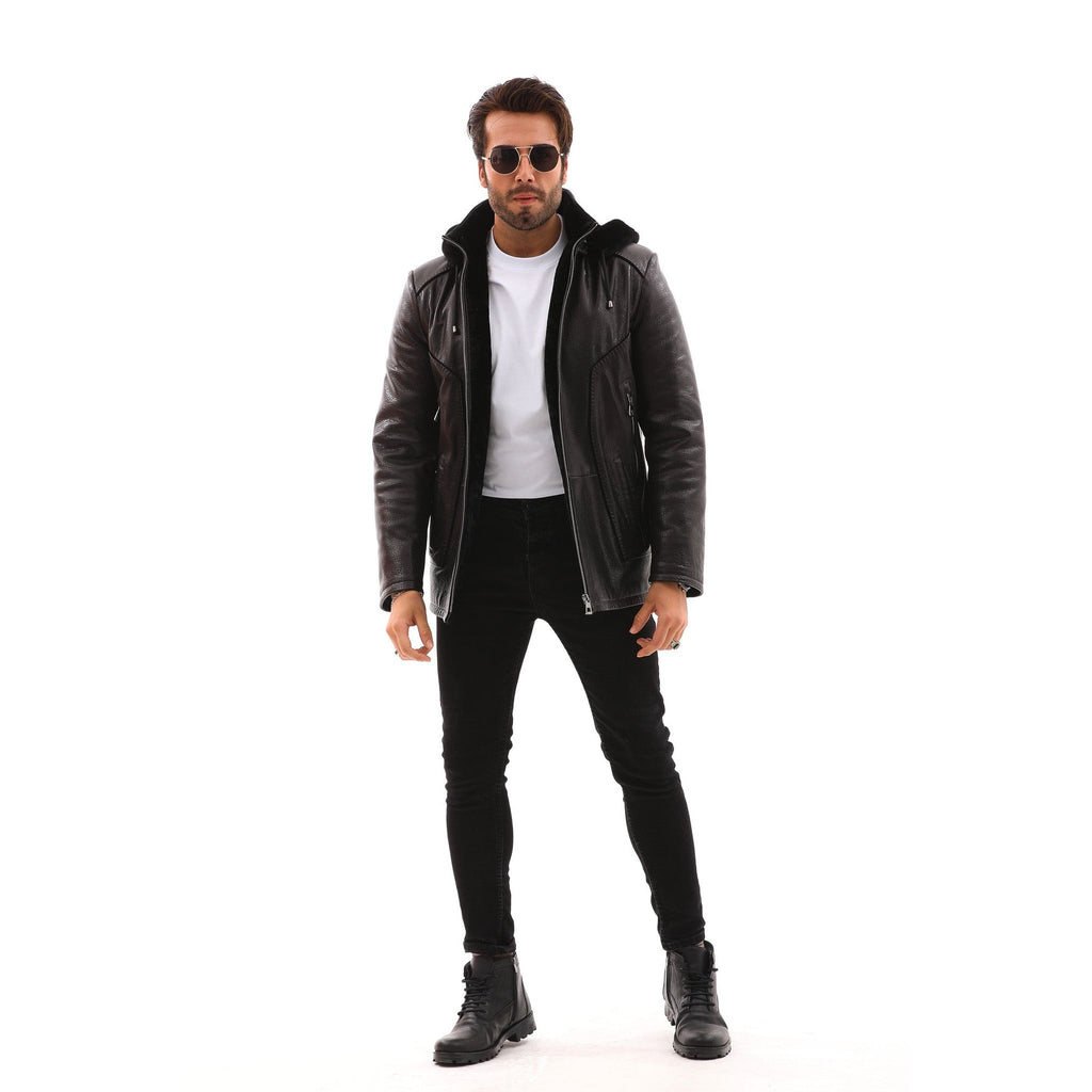 The Bergamo Black Shearling Leather Men Jacket