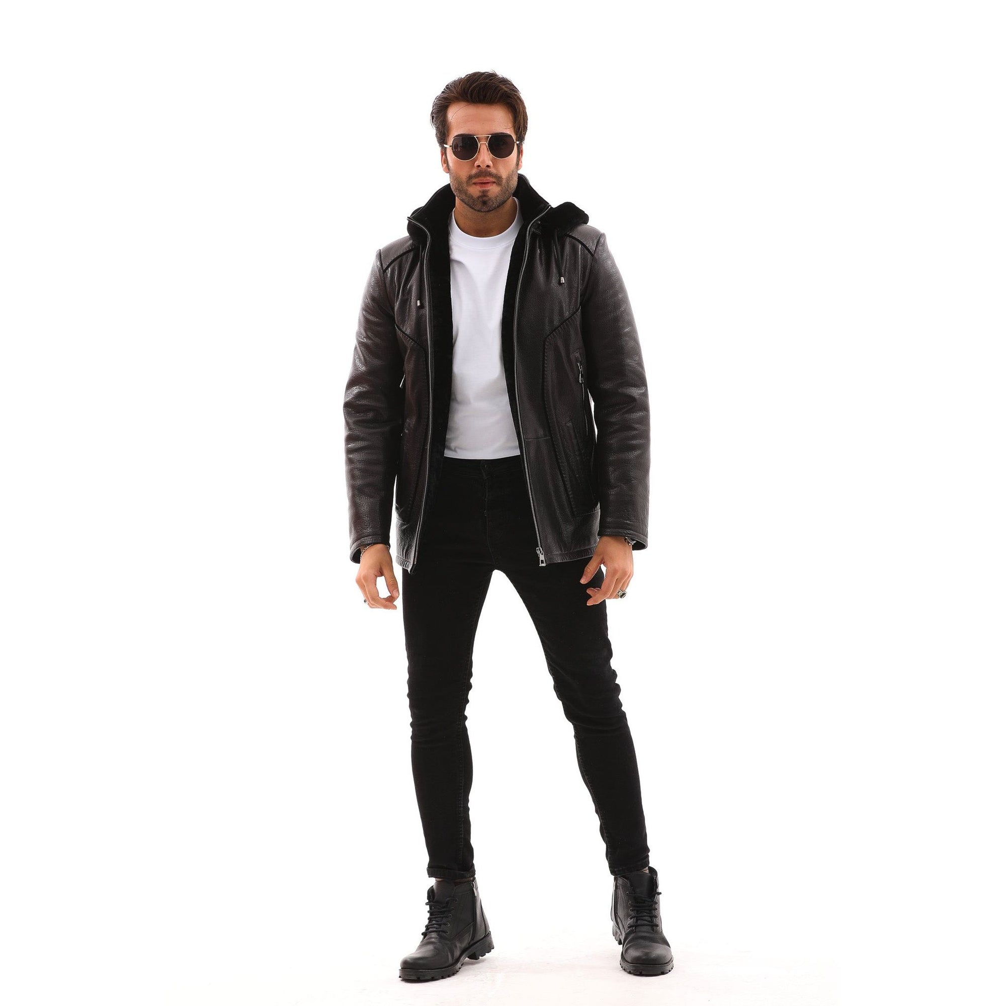 The Bergamo Black Shearling Leather Men Jacket