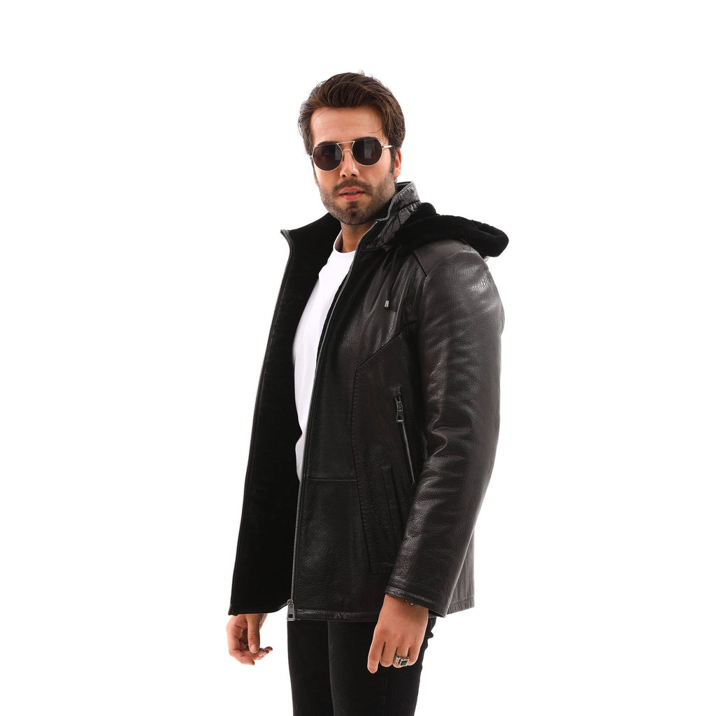 The Bergamo Black Shearling Leather Men Jacket