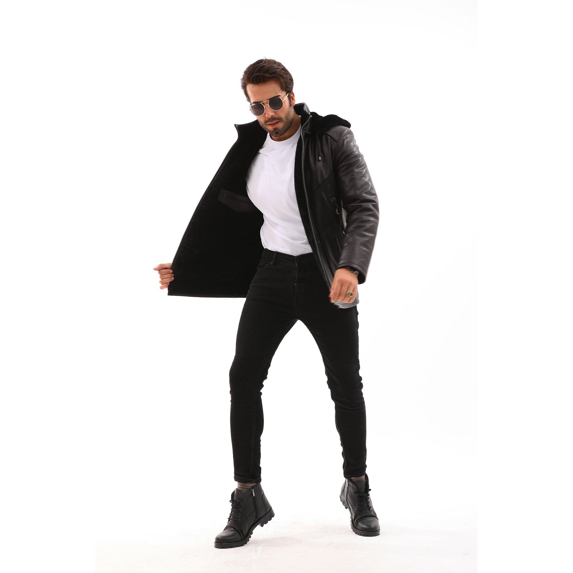 The Bergamo Black Shearling Leather Men Jacket