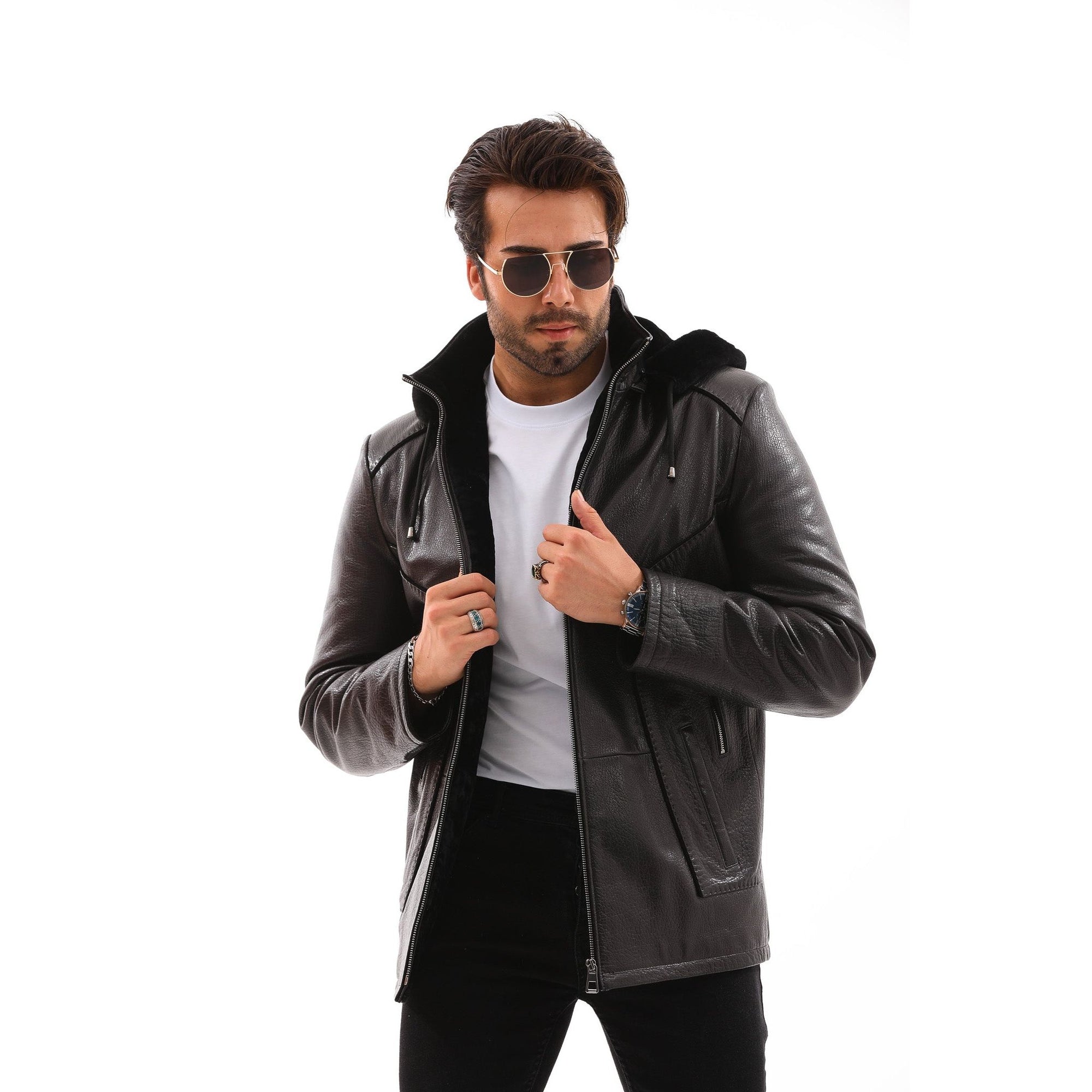The Bergamo Black Shearling Leather Men Jacket