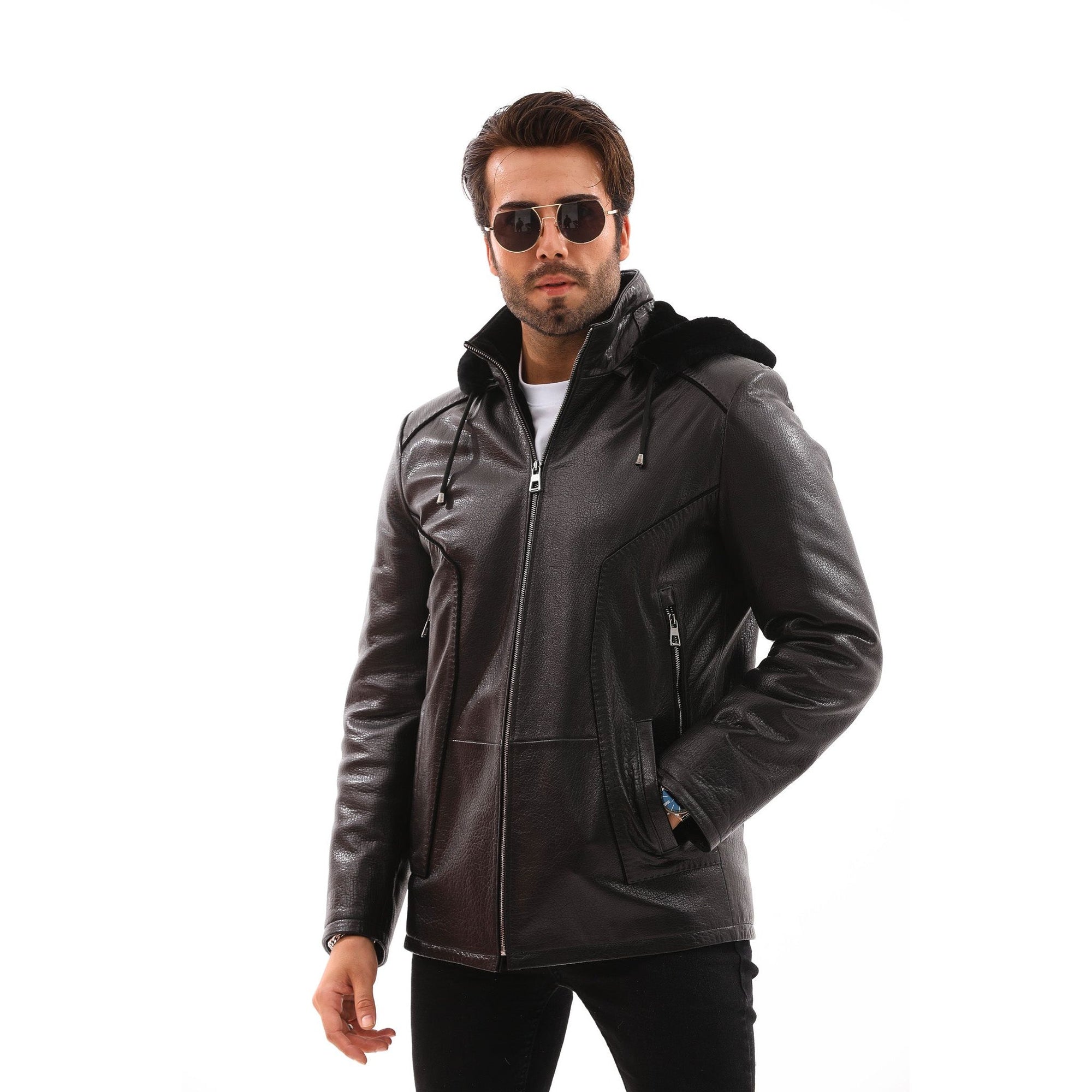 The Bergamo Black Shearling Leather Men Jacket