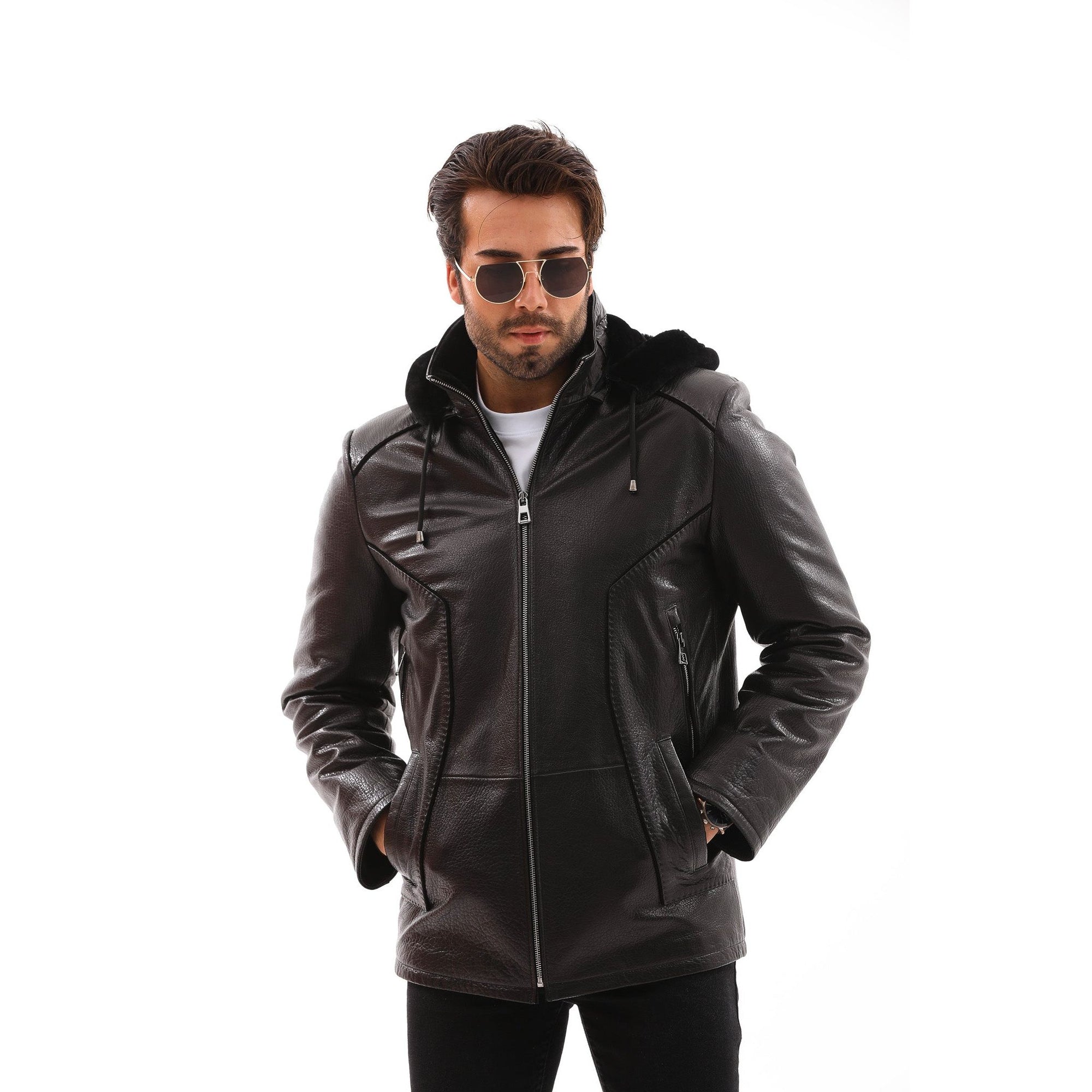 The Bergamo Black Shearling Leather Men Jacket