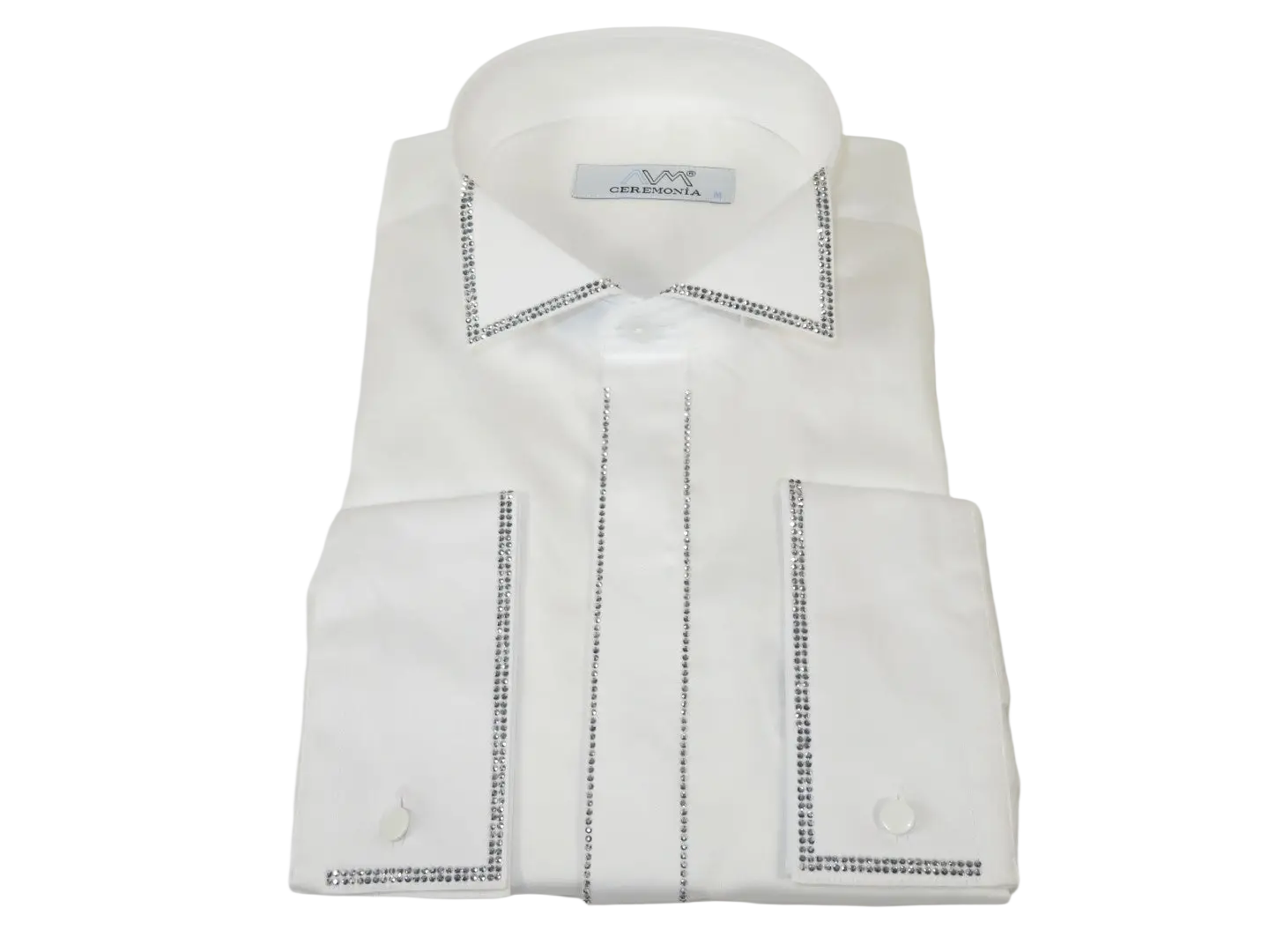 Men CEREMONIA Tuxedo Shirt Rhinestone 100% Cotton Turkey #stn 133 White Wing tip