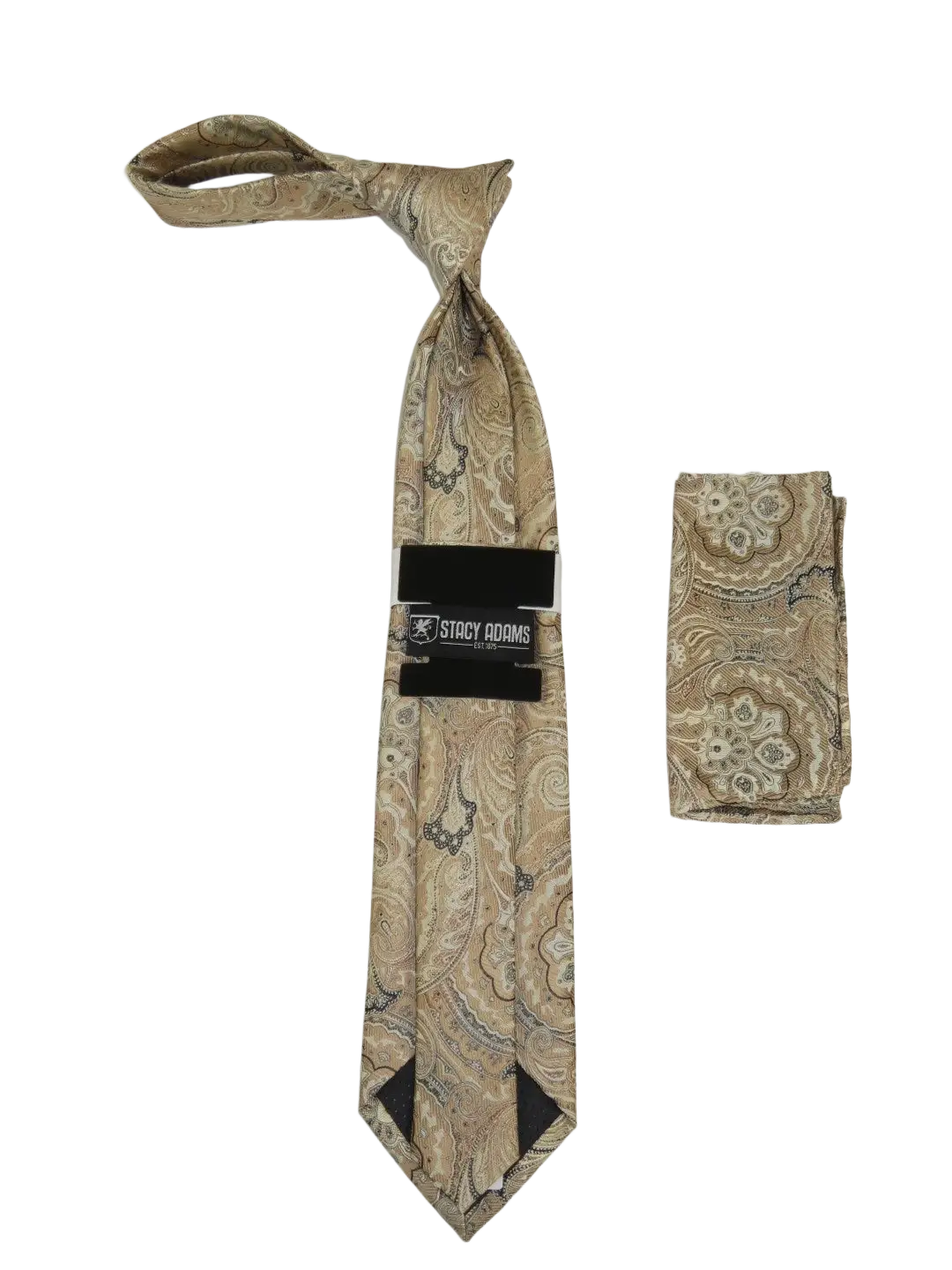 Men's Stacy Adams Tie and Hankie Set Fancy Woven Silky Satin #SAT62 Tan