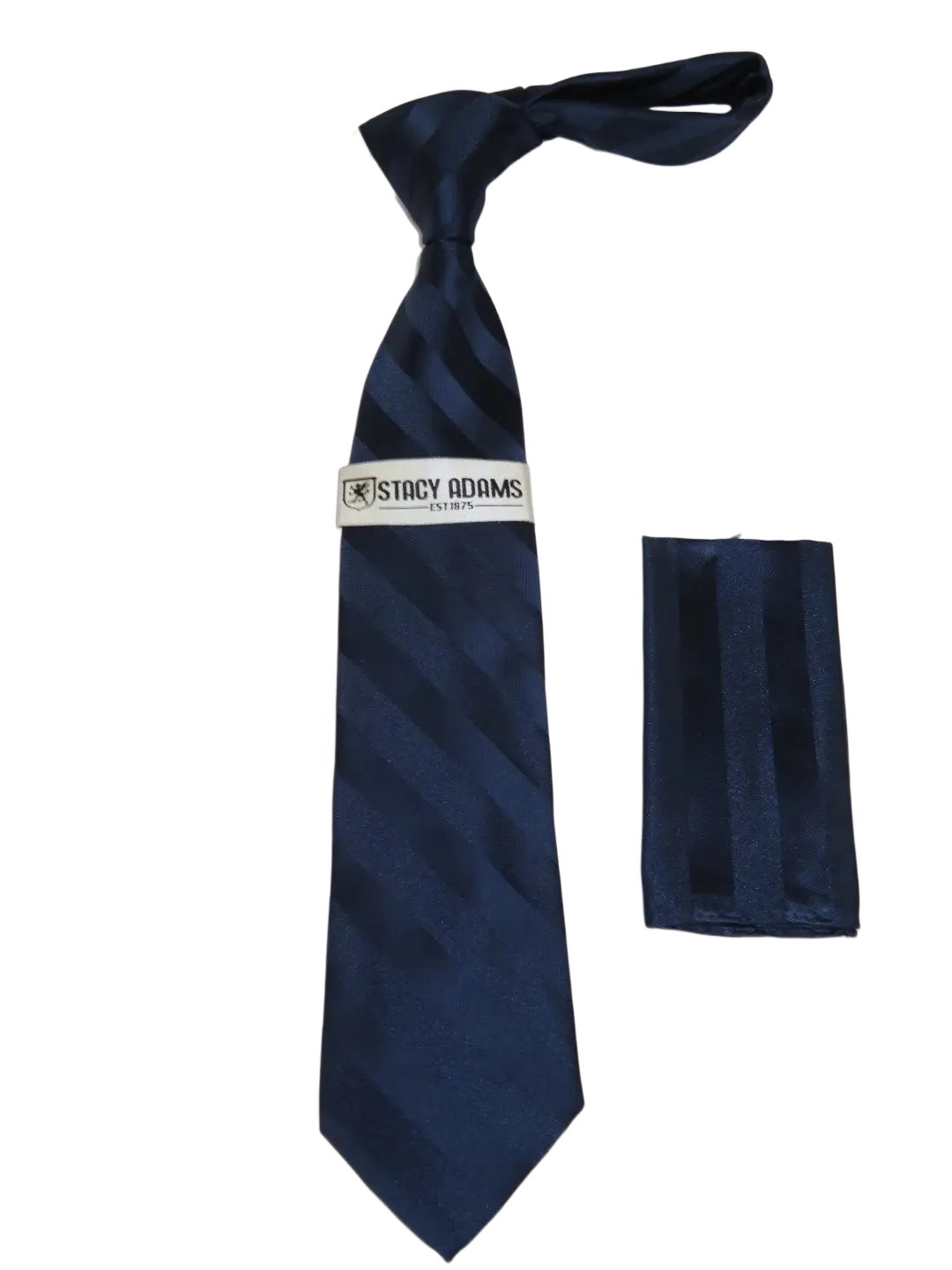 Men's Stacy Adams Tie and Hankie Set Fancy Woven Silky Satin #SAT137 Navy